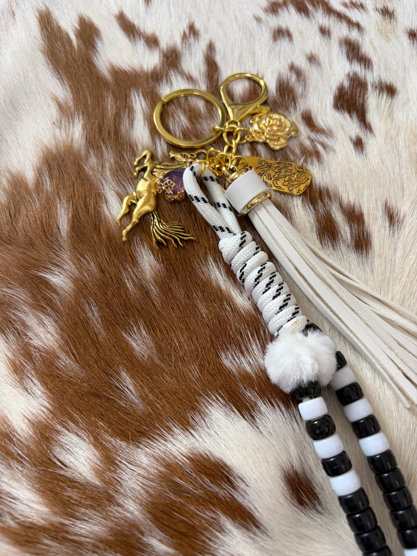Paracord Bag Charm Keychain Black White Western Charms