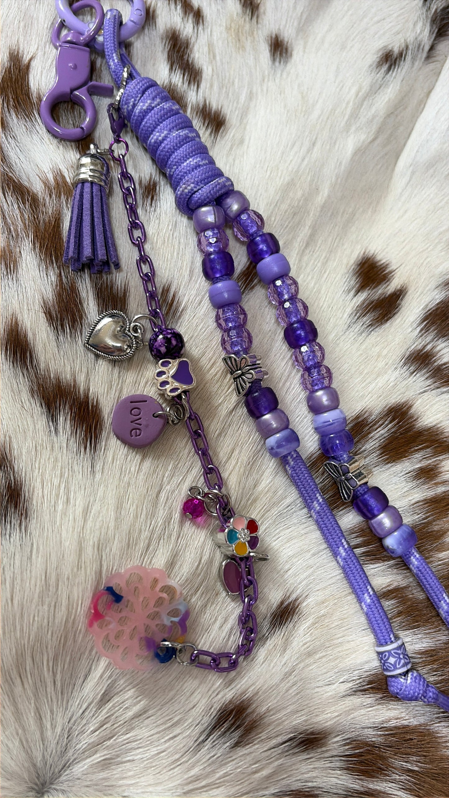 Paracord Bag Charm Keychain Purple Assorted Charms