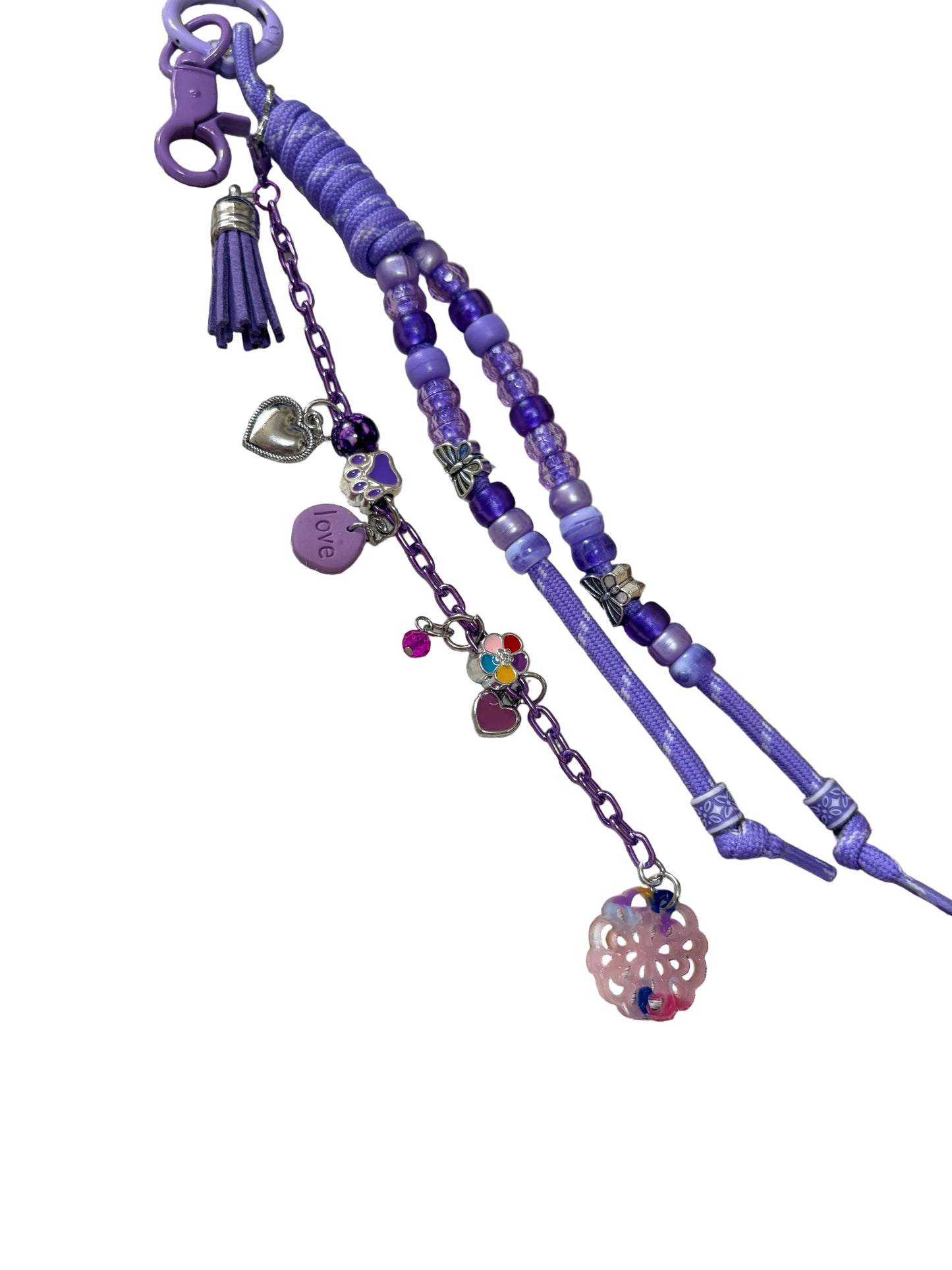 Paracord Bag Charm Keychain Purple Assorted Charms