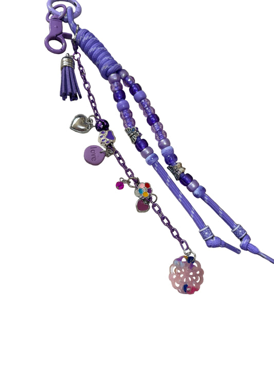 Paracord Bag Charm Keychain Purple Assorted Charms