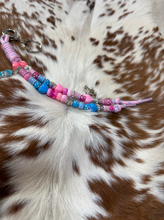 Paracord Pink Blue Bag Charm Keychain Charms Cowgirl Boot Star Horseshoe Four Leaf Clover