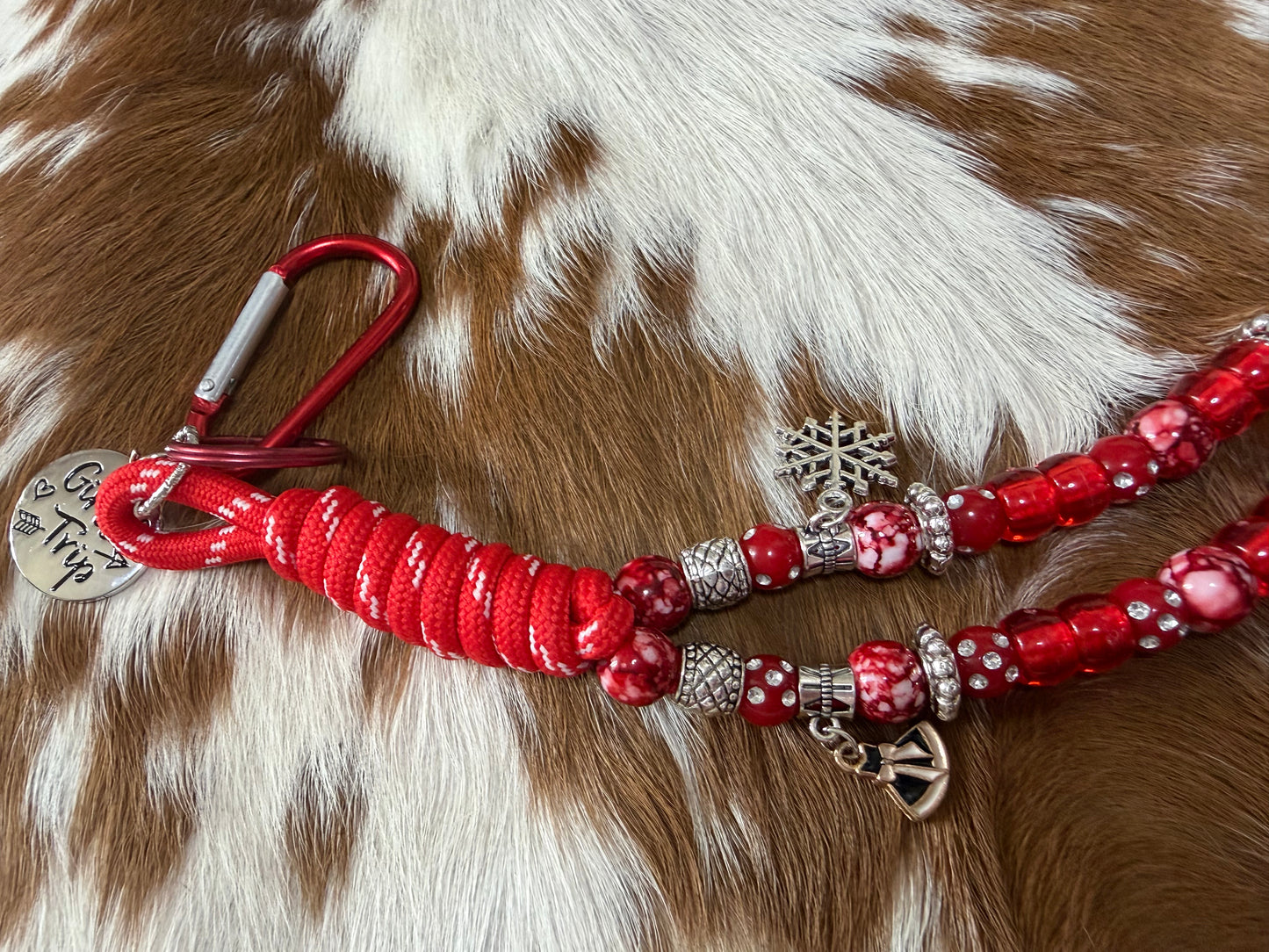 Red Paracord Bag Charm Keychain  Red Beads Charms Girls Trip