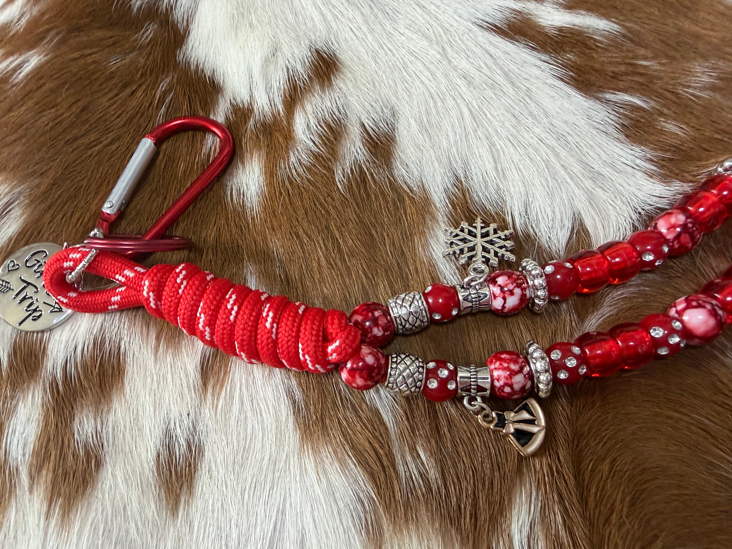 Red Paracord Bag Charm Keychain  Red Beads Charms Girls Trip