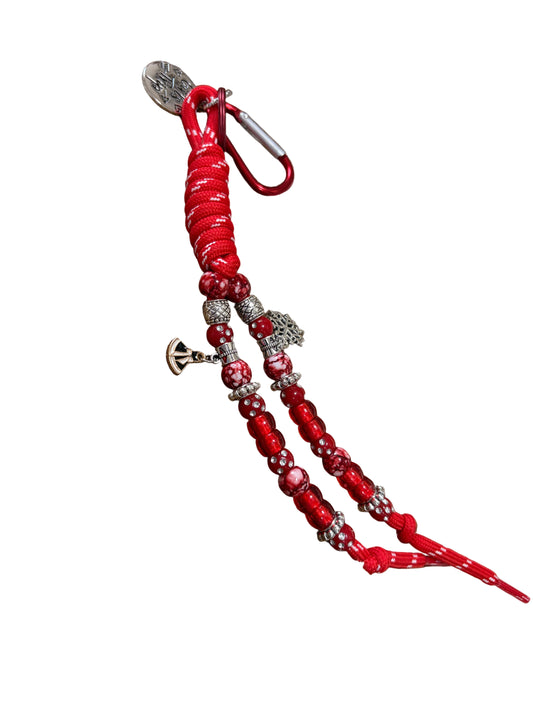 Red Paracord Bag Charm Keychain  Red Beads Charms Girls Trip