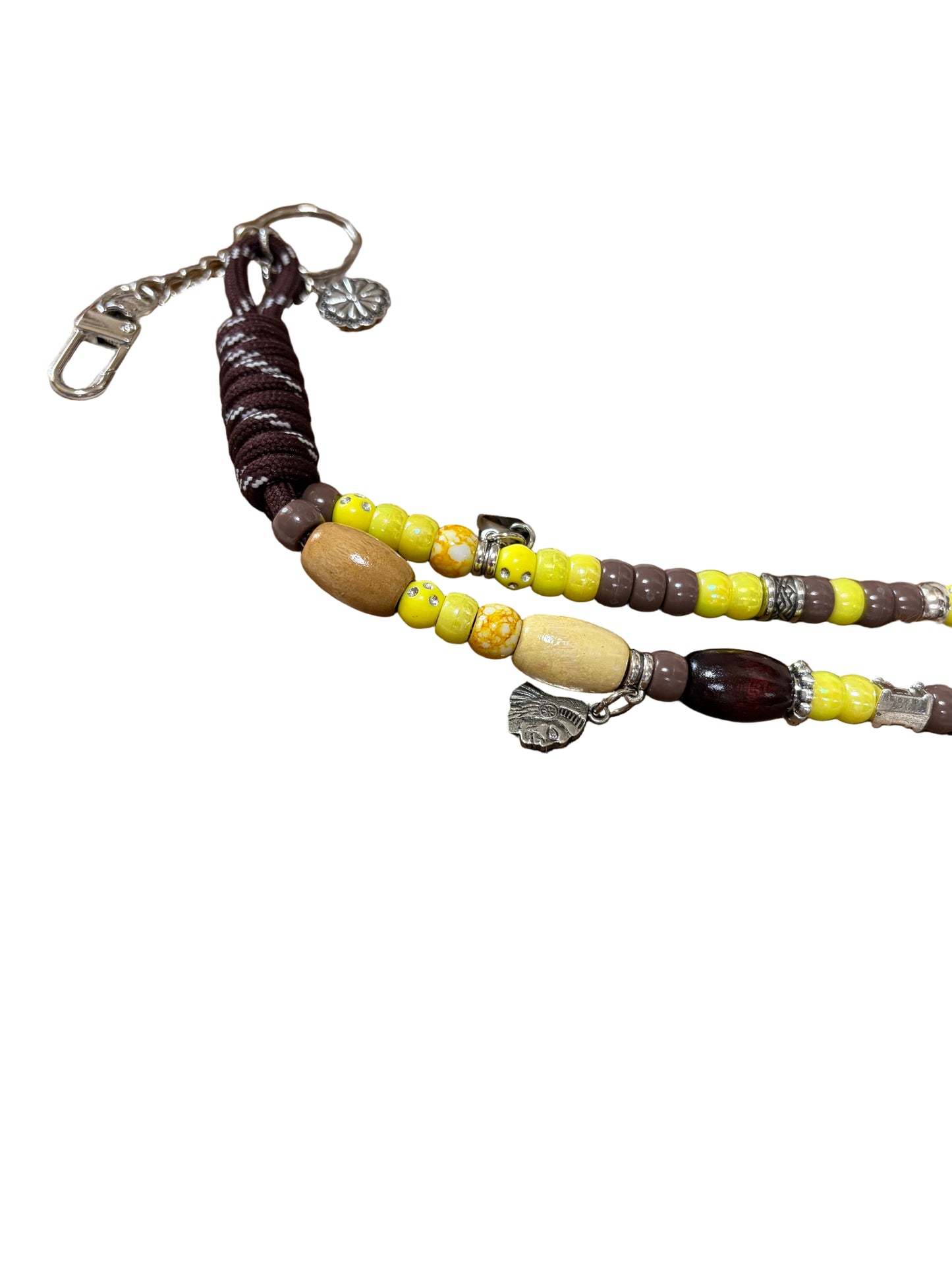 Paracord Wood Beads  Bag Charm Keychain Charms Indian Castle Rosette Brown Yellows