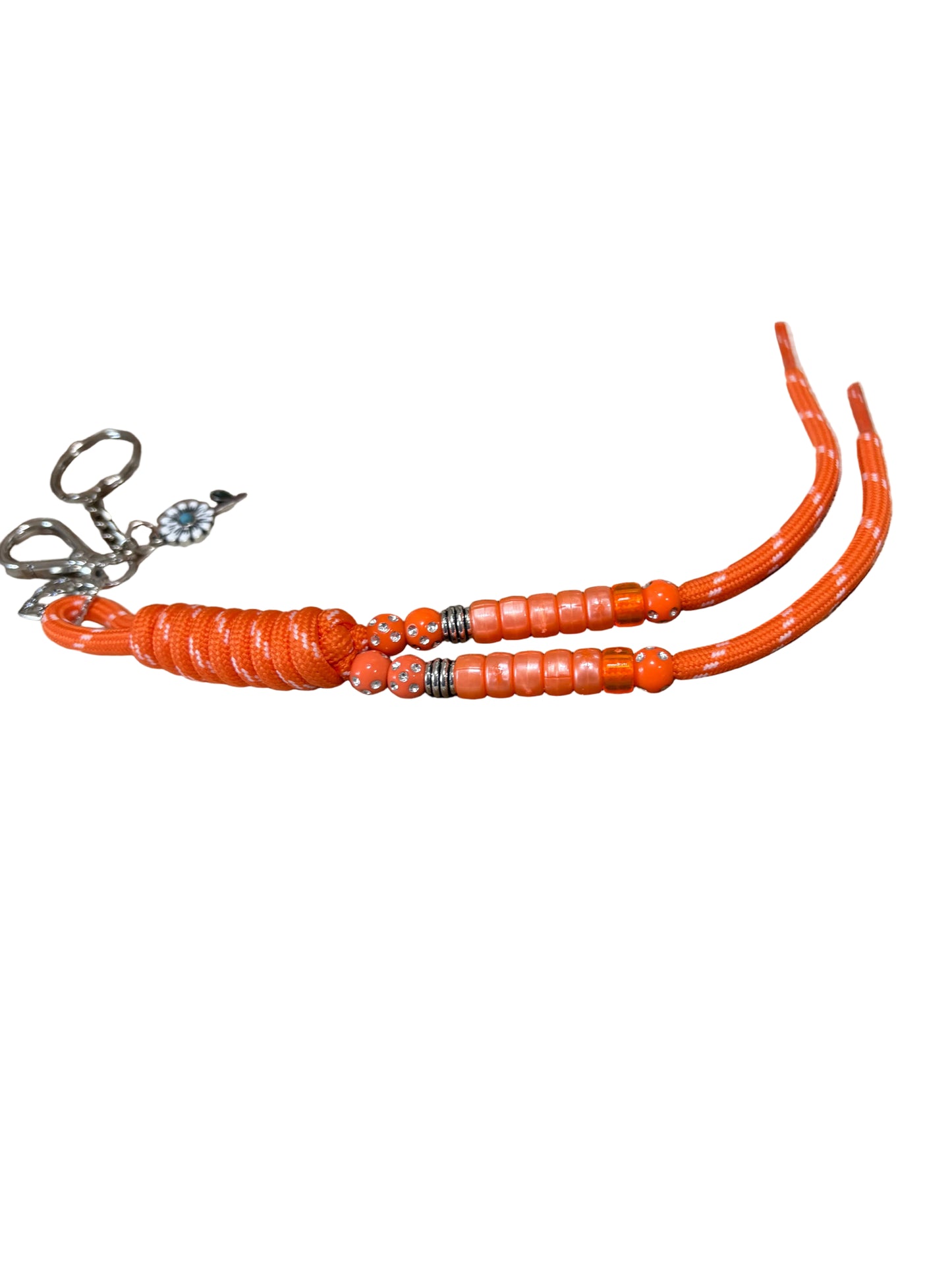 Paracord Rope Keychain Bag Charm Backpack Heart Flower Orange Beaded