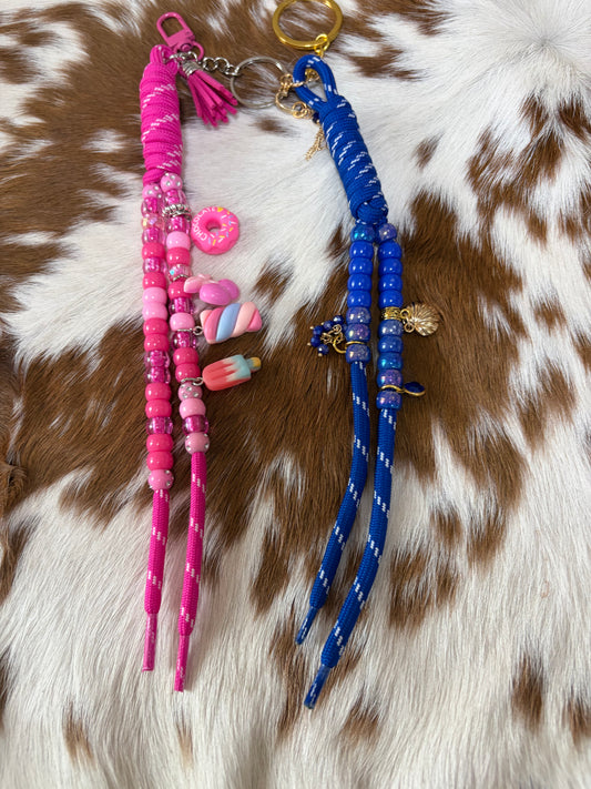 Paracord Long Bag Charm Popsicle Cherries Donut Candy  Beads Heart Charm Blue Pink