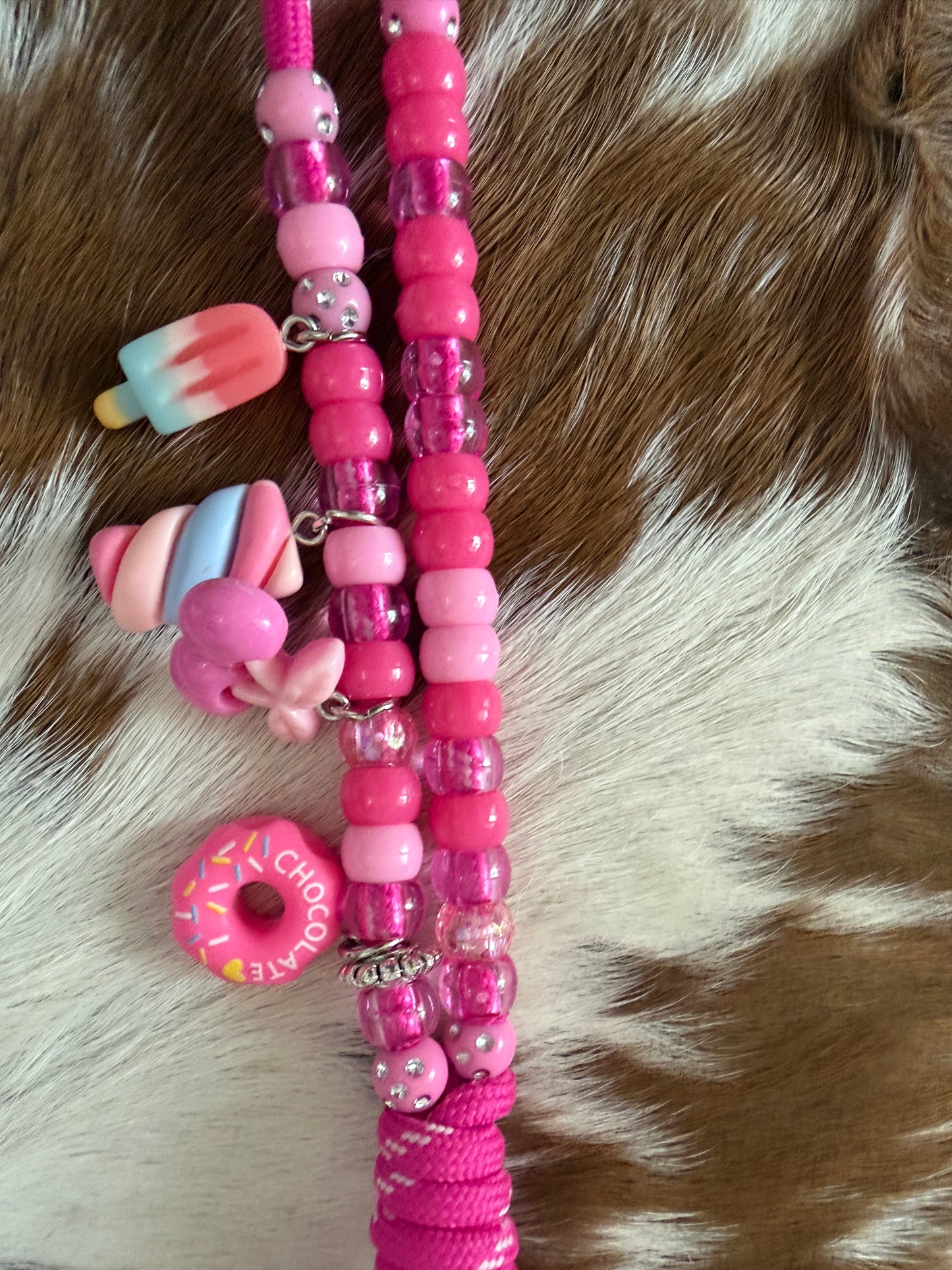 Paracord Long Bag Charm Popsicle Cherries Donut Candy  Beads Heart Charm Blue Pink