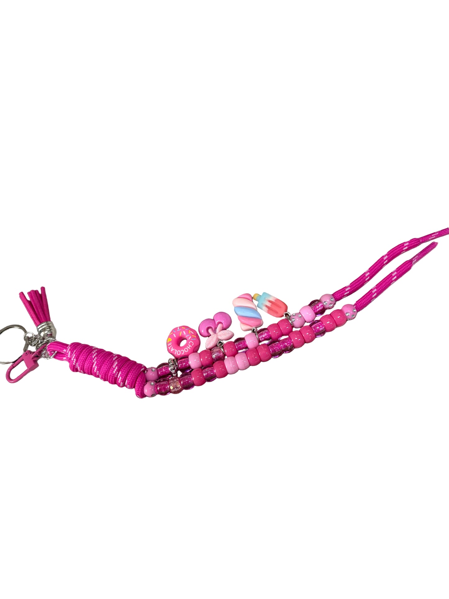 Paracord Long Bag Charm Popsicle Cherries Donut Candy  Beads Heart Charm Blue Pink