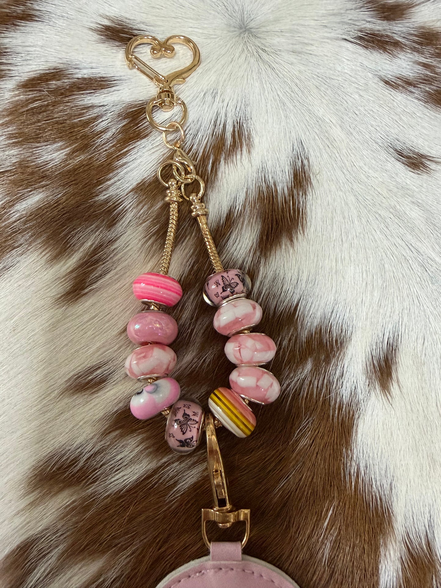 Western Horse Shoe Bag Charm Make Your Own Luck Pink Charm Pink Beads