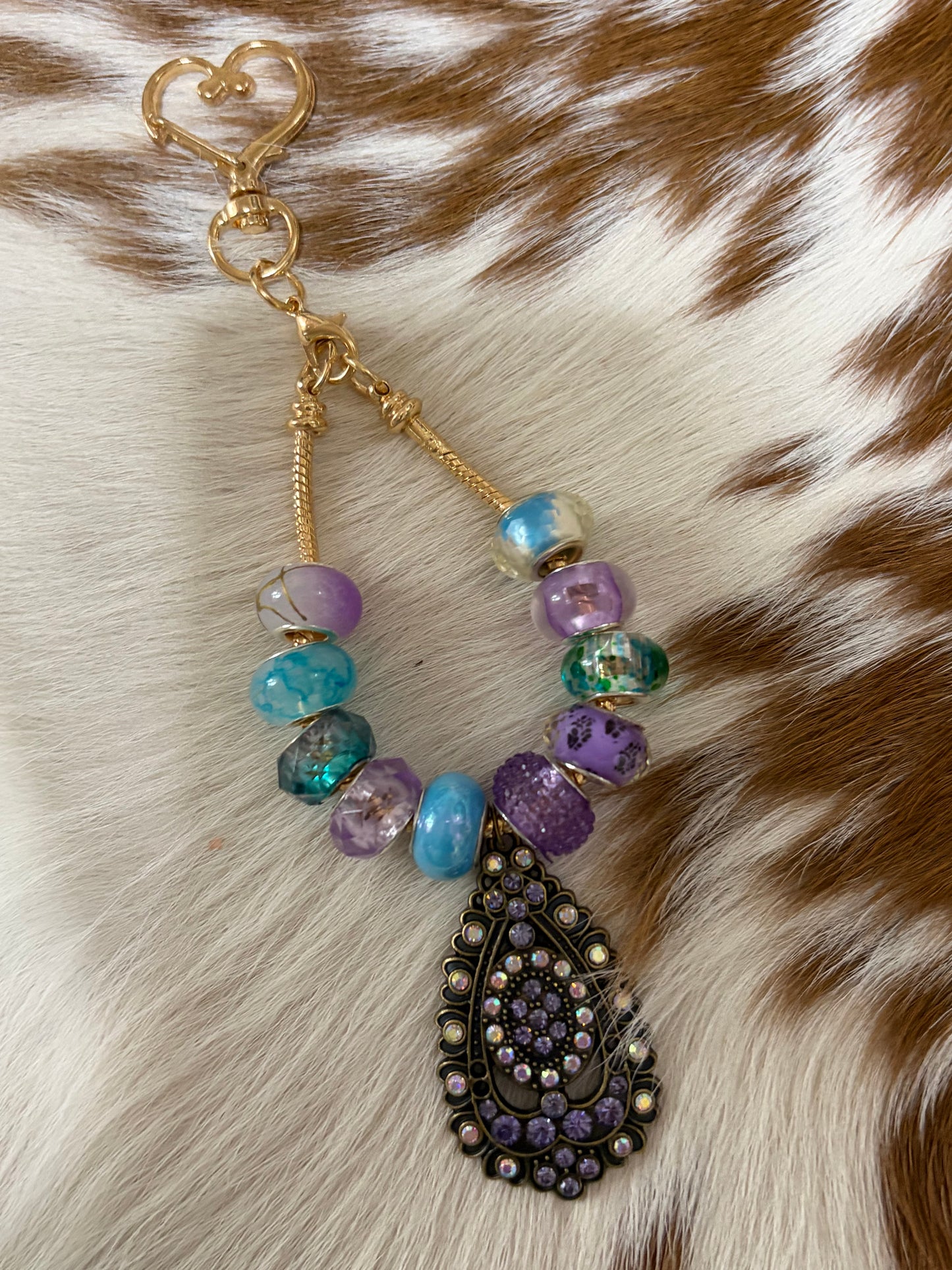 Beaded Bag Charm Rhinestone Pendent Gold Chain Purse Backpack