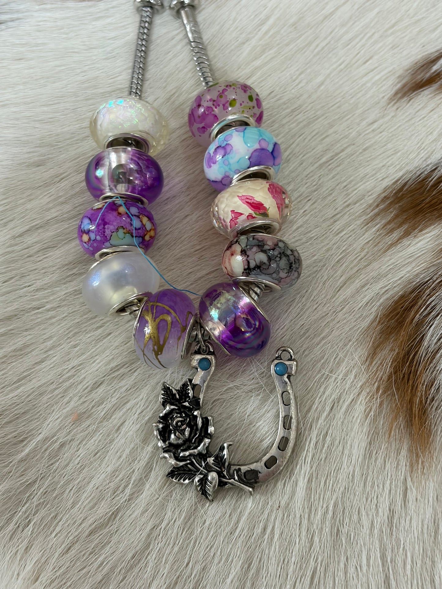 Western Cowgirl Bag Charm Horseshoe Beaded Purples