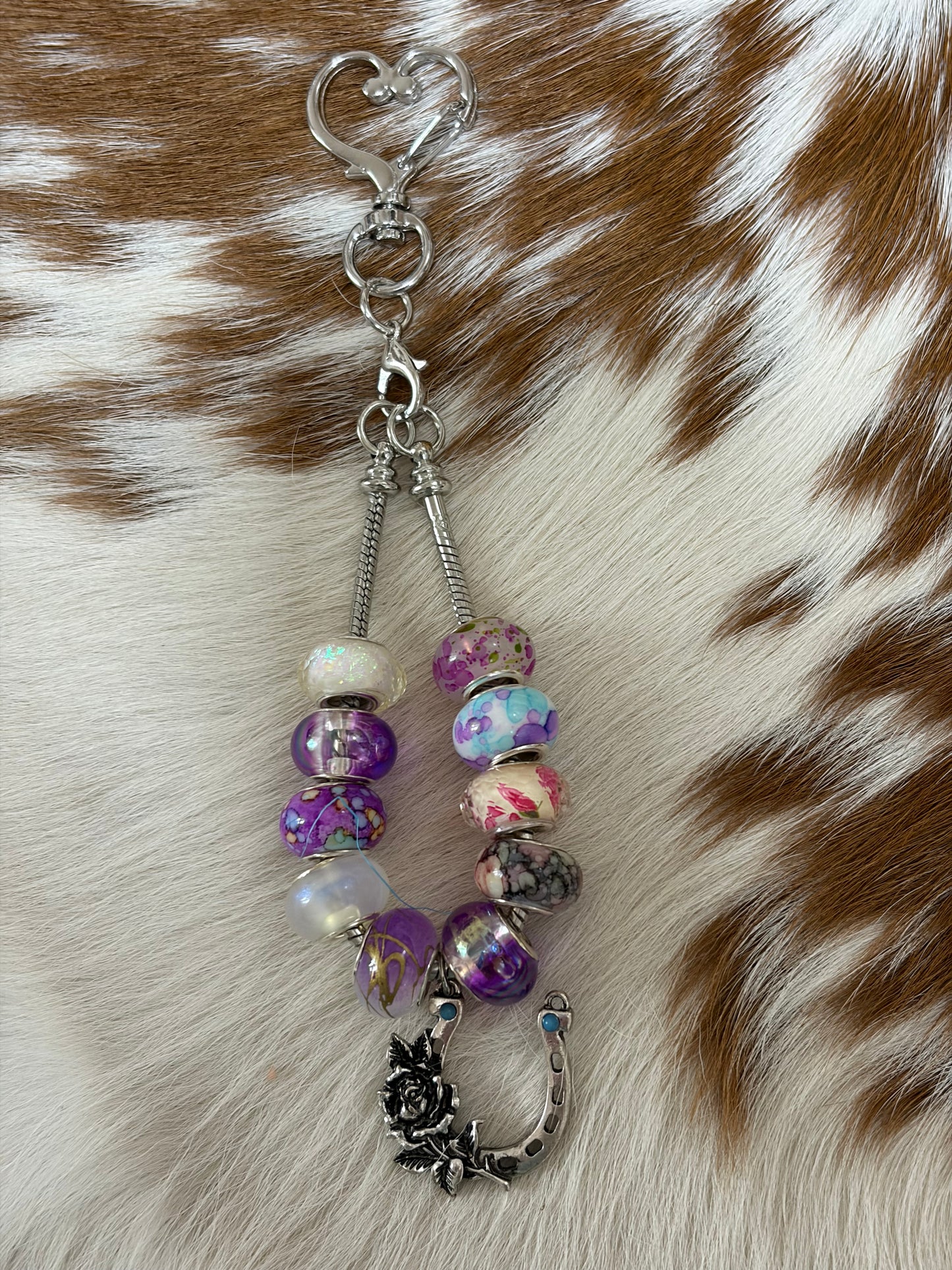 Western Cowgirl Bag Charm Horseshoe Beaded Purples