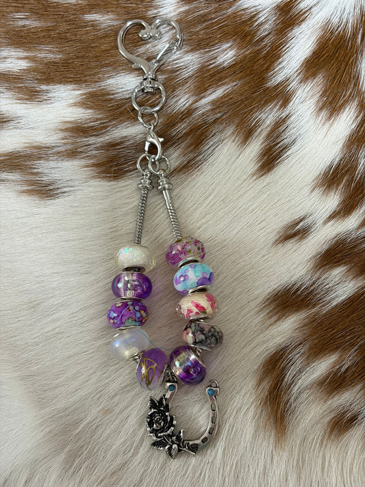 Western Cowgirl Bag Charm Horseshoe Beaded Purples