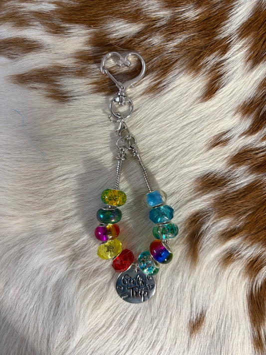 Girls Trip Beaded Charm Bag  Purse Backpacks Silver Chain