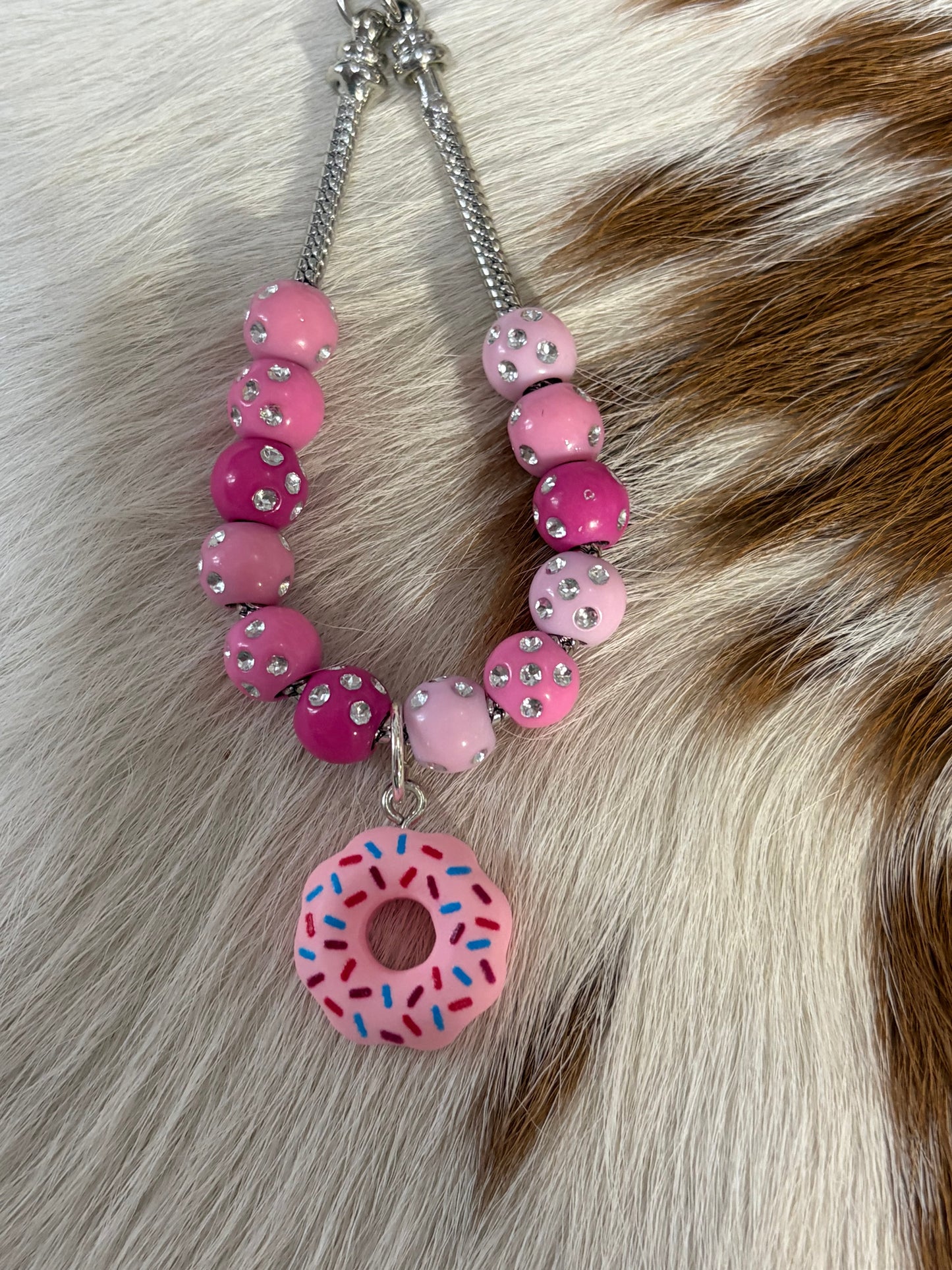 Kids Donut Bag Charm Pink Silver Chain Purse Backpack