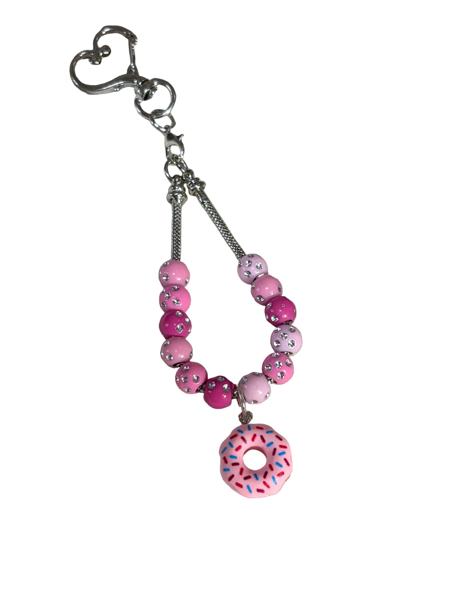Kids Donut Bag Charm Pink Silver Chain Purse Backpack