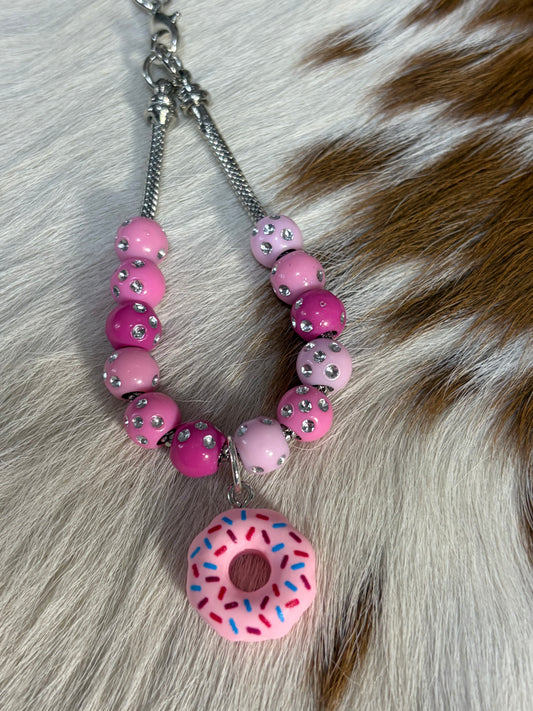 Kids Donut Bag Charm Pink Silver Chain Purse Backpack