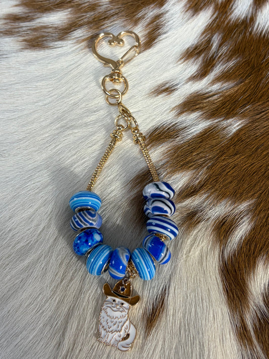 Western Kitty Cowgirl Hat Beades Bag Charm Purse Charm Sport Bag