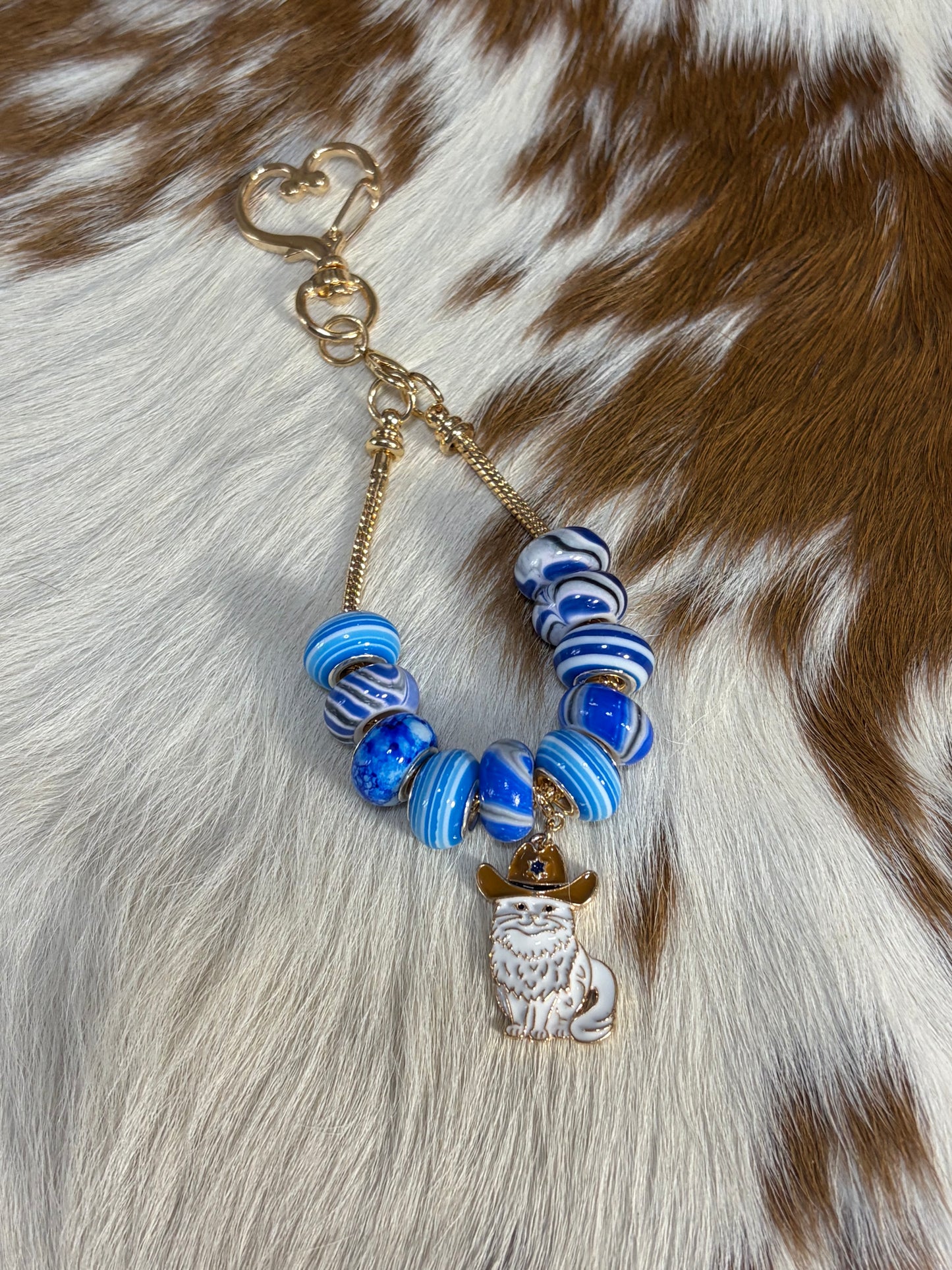 Western Kitty Cowgirl Hat Beades Bag Charm Purse Charm Sport Bag