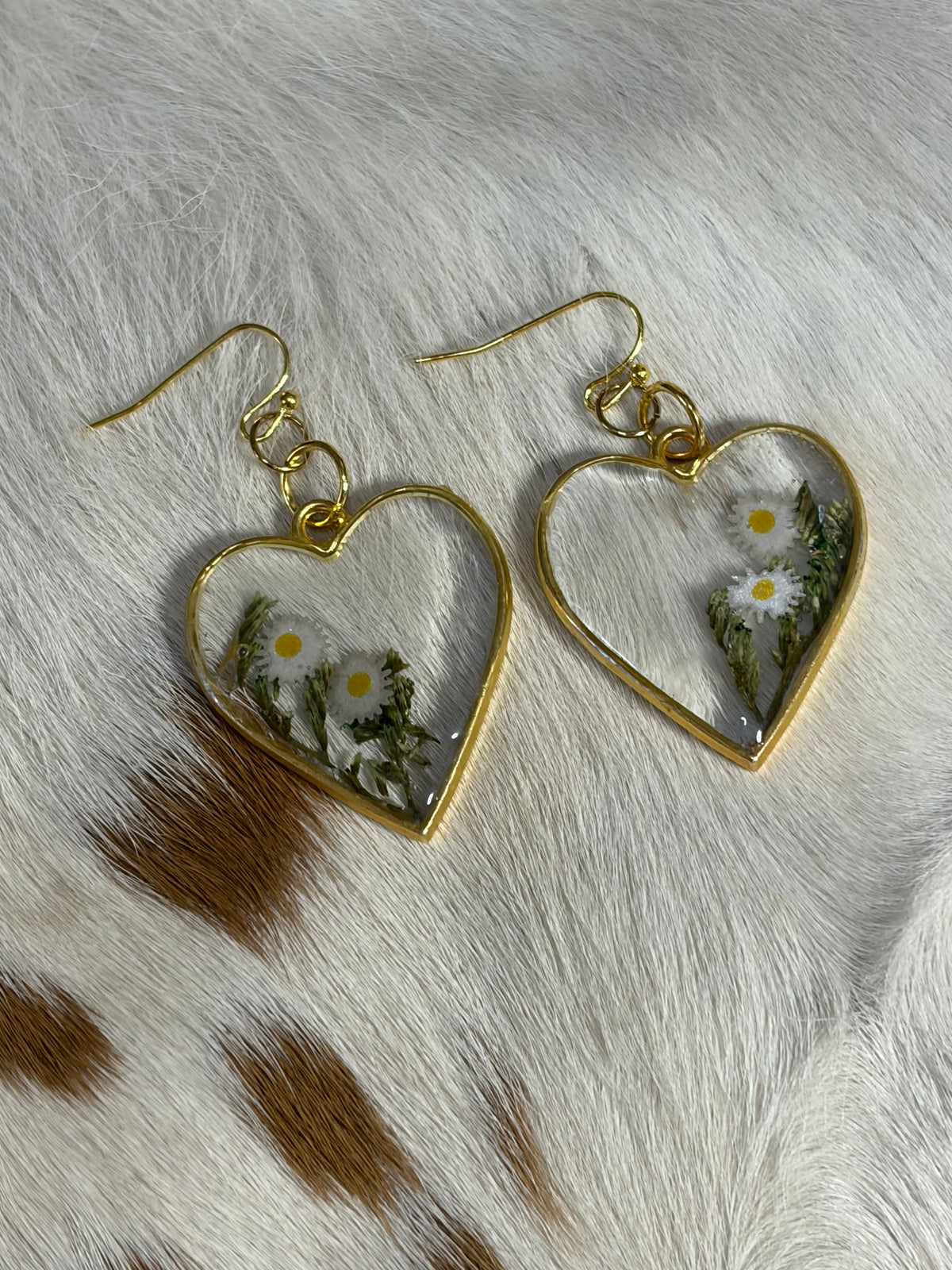 Resin Heart Shape Earrings Flower Theme