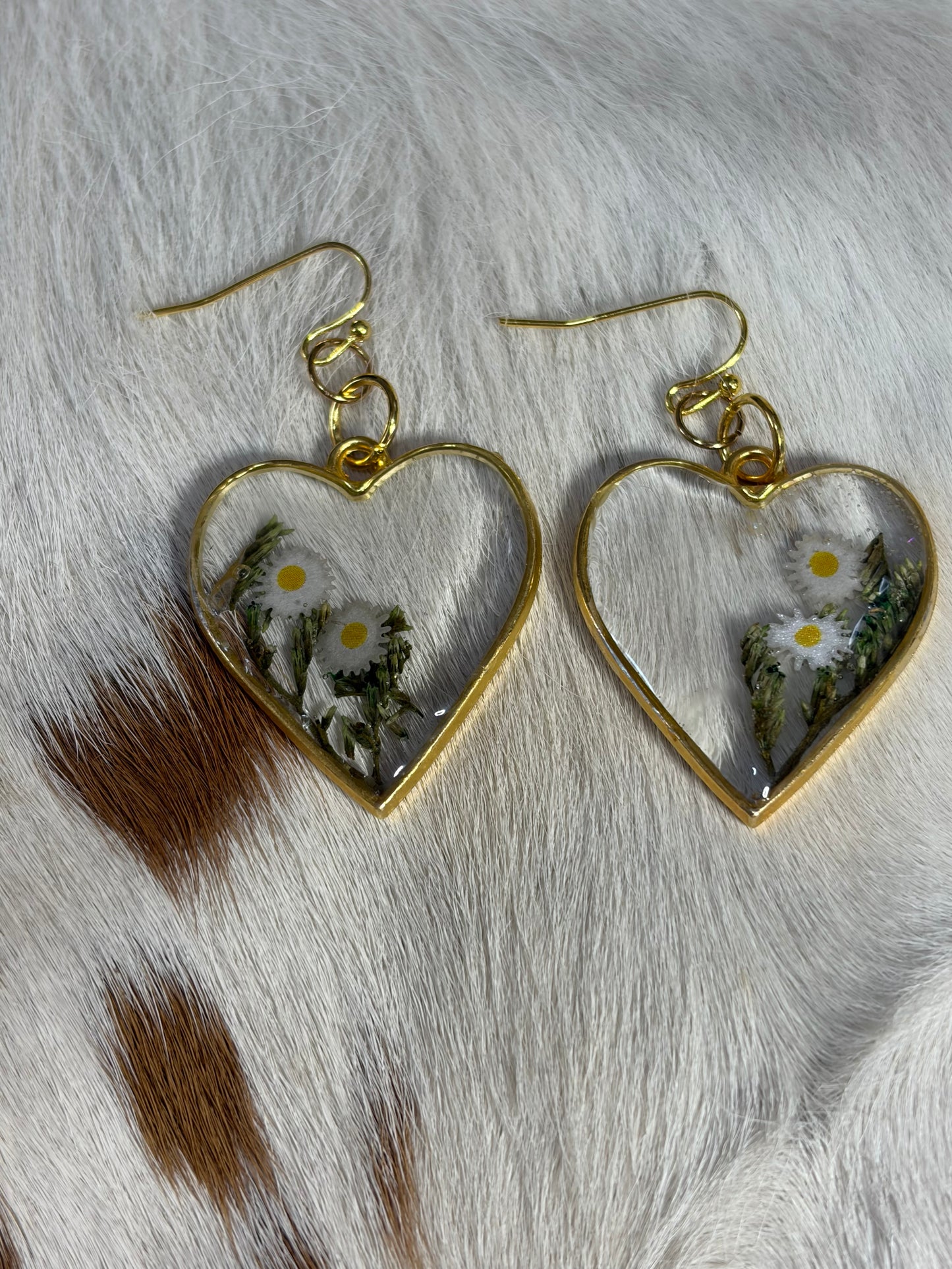 Resin Heart Shape Earrings Flower Theme