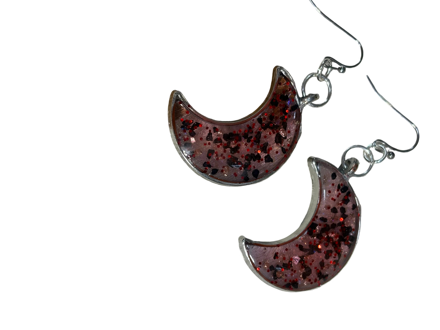 Resin Red Glitter Half Moon Earrings