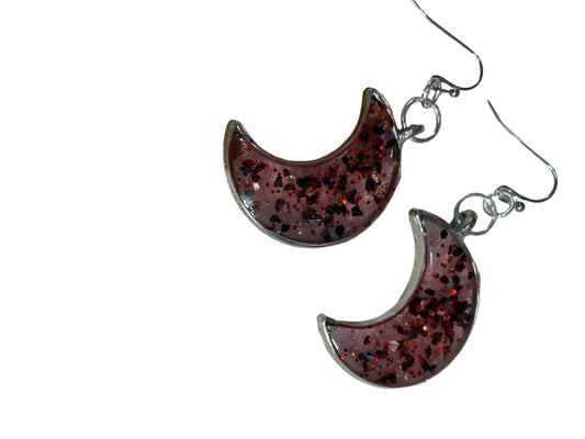 Resin Red Glitter Half Moon Earrings
