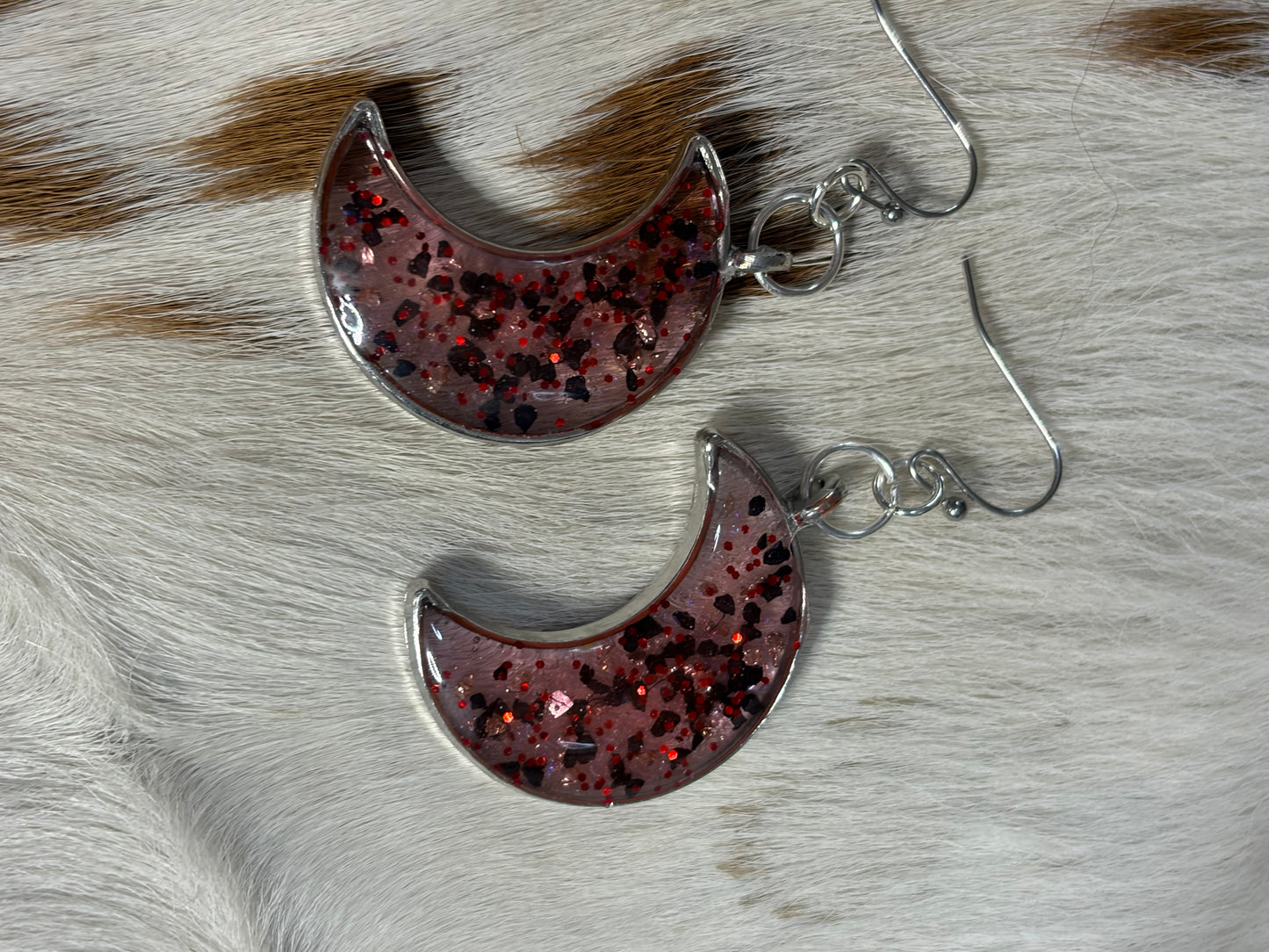 Resin Red Glitter Half Moon Earrings