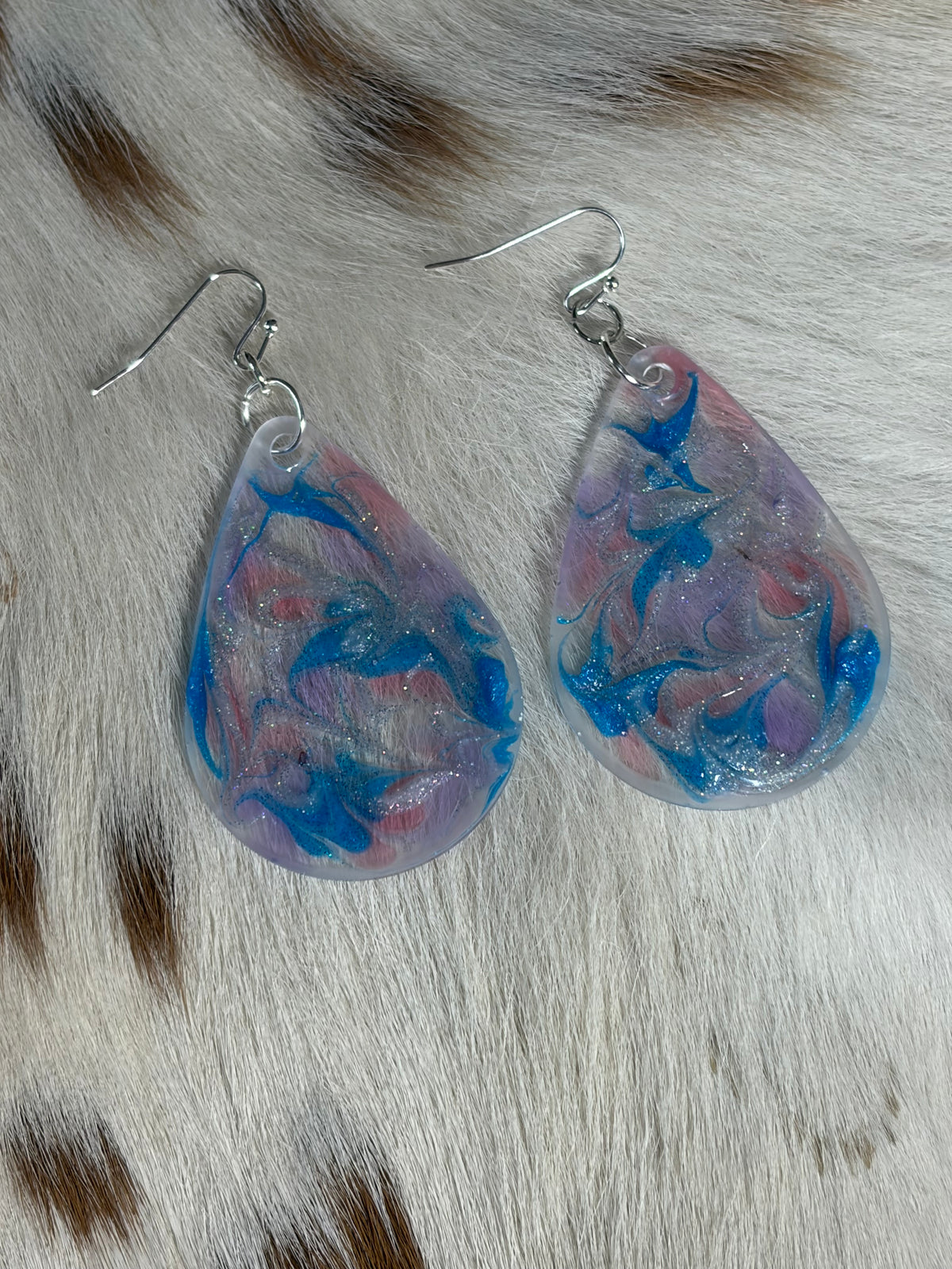 Resin Teardrop Earrings Blue Silver Red