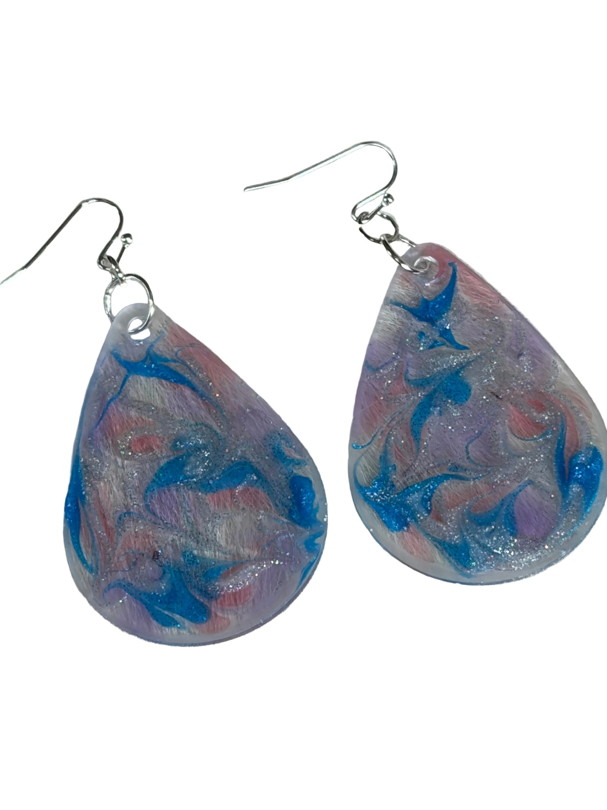 Resin Teardrop Earrings Blue Silver Red