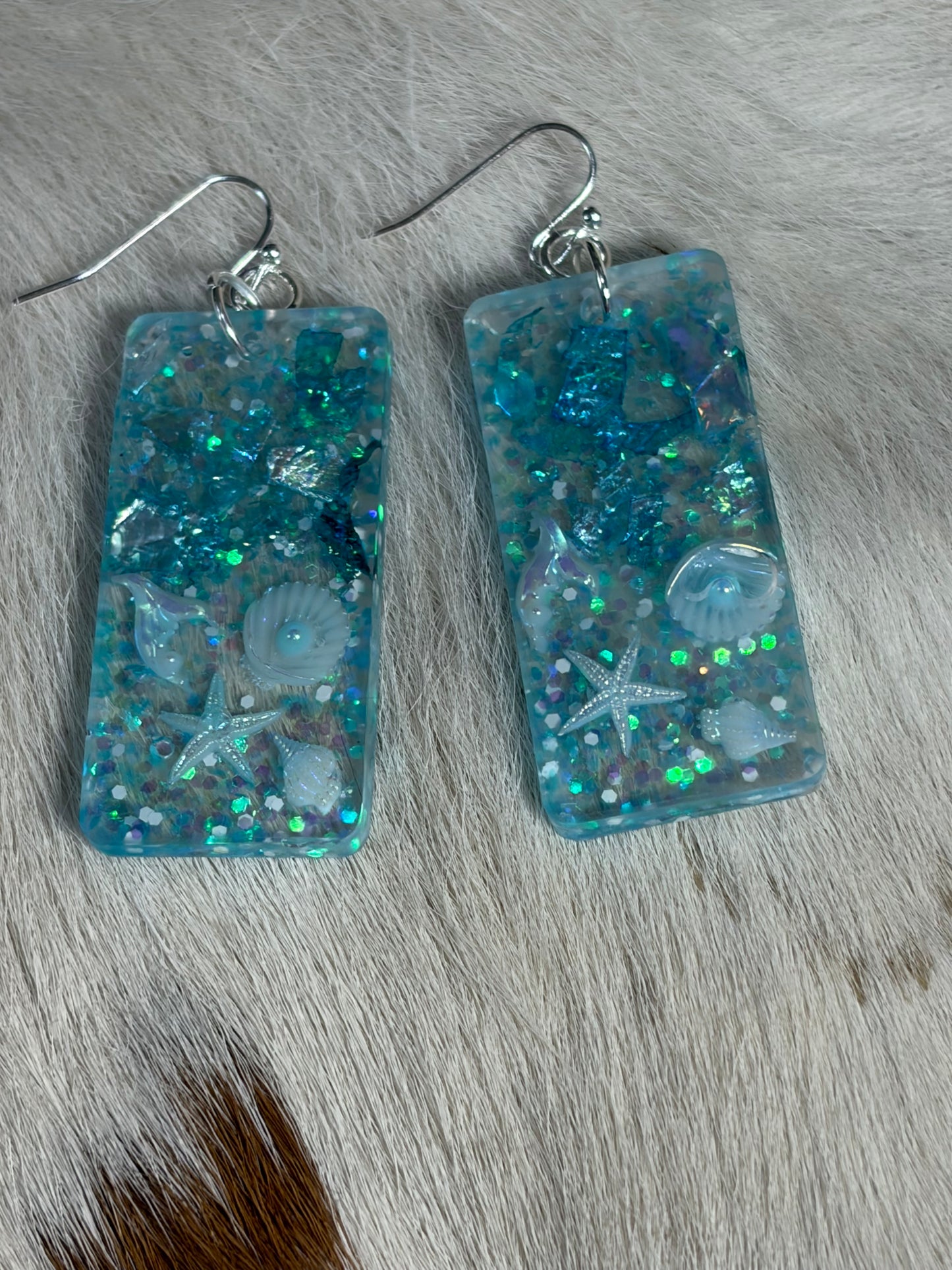 Resin Ocean Theme Earrings Blue Star Fish Seashells