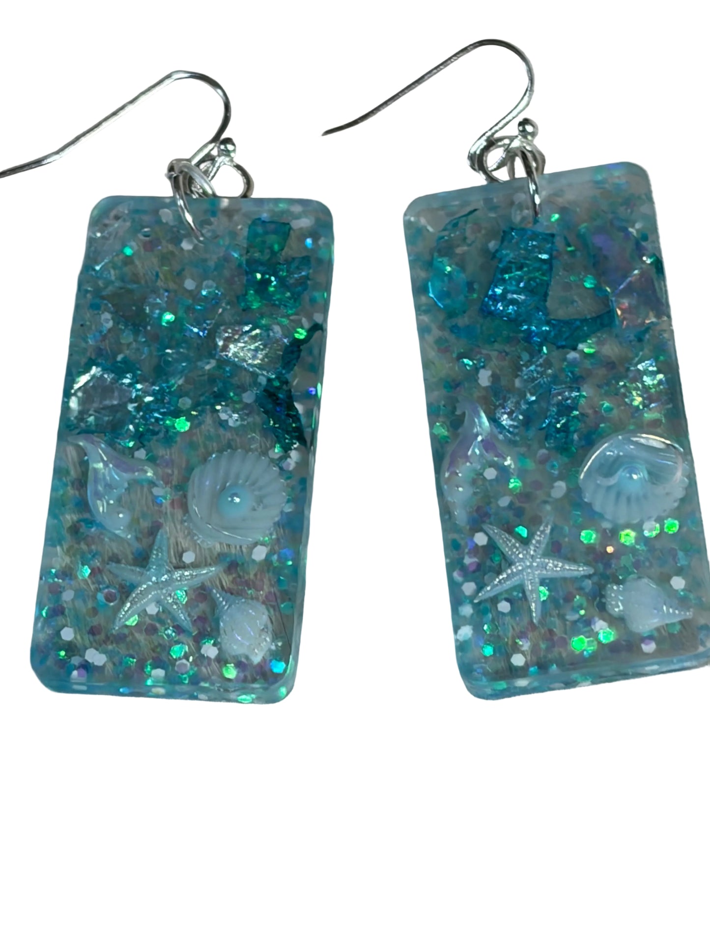 Resin Ocean Theme Earrings Blue Star Fish Seashells