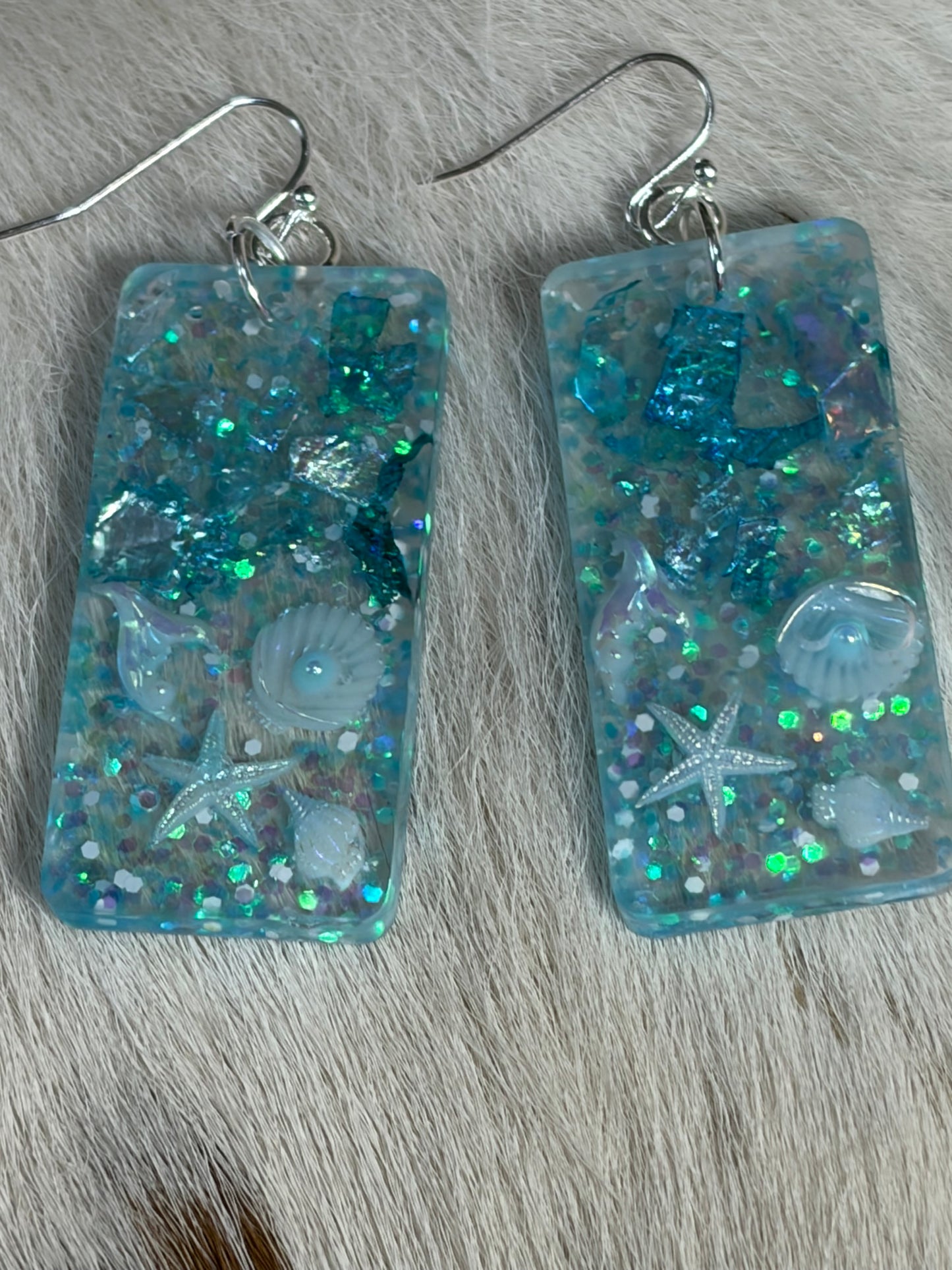 Resin Ocean Theme Earrings Blue Star Fish Seashells
