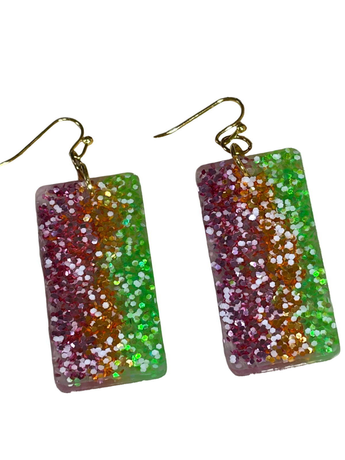 Resin multiple Colors Green Orange Glitter Earrings