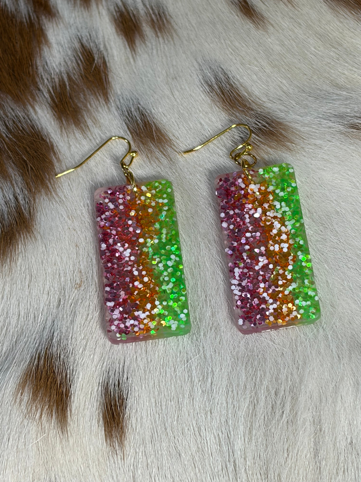 Resin multiple Colors Green Orange Glitter Earrings