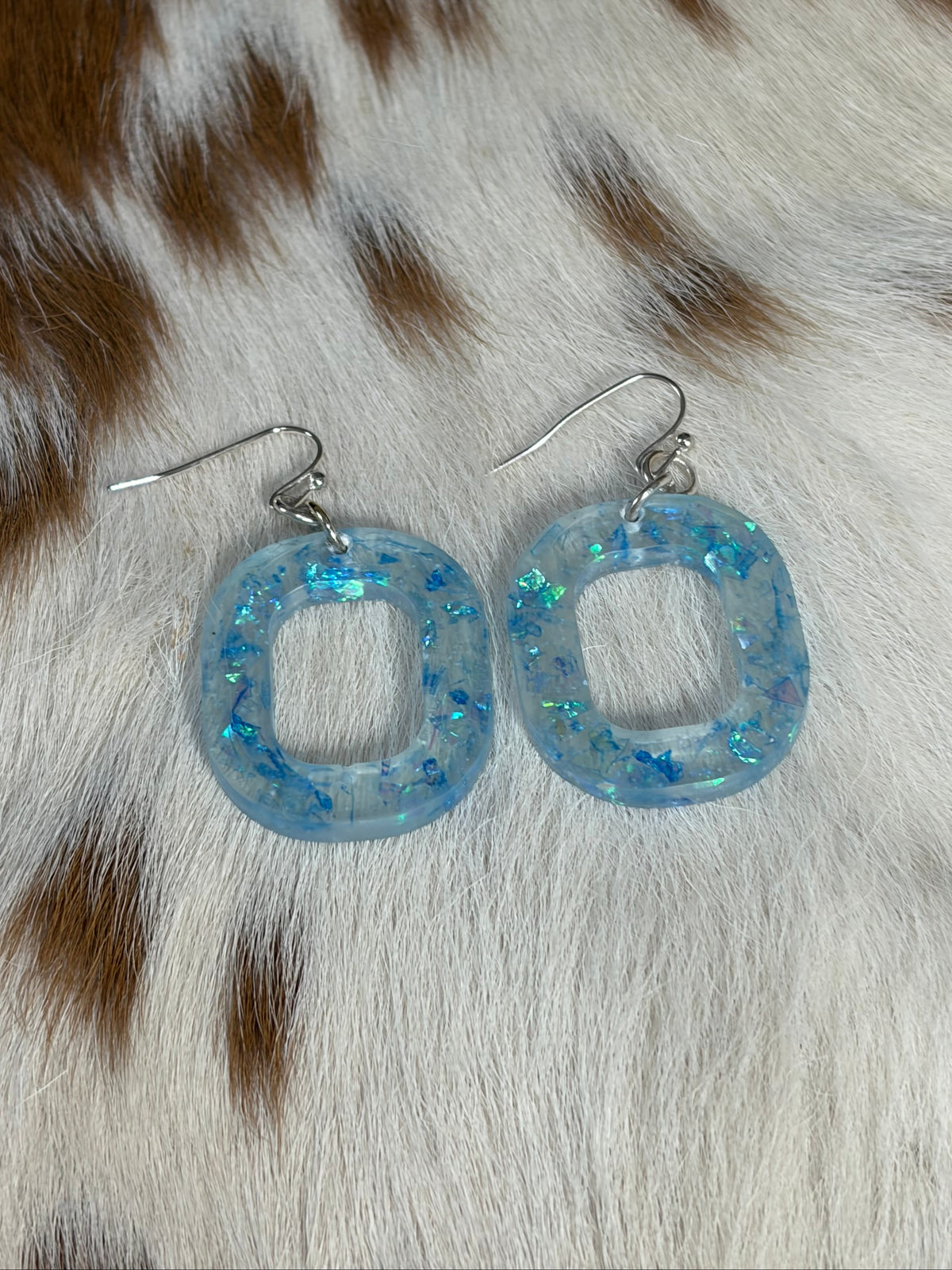 Blue Sparkle Resin Open Square Earrings