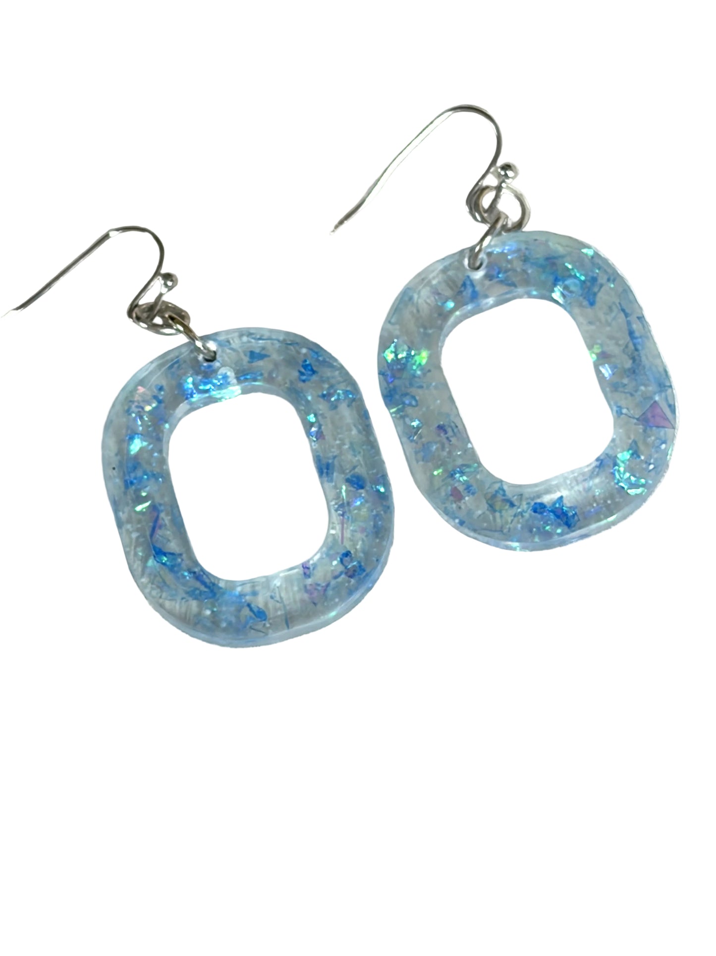 Blue Sparkle Resin Open Square Earrings