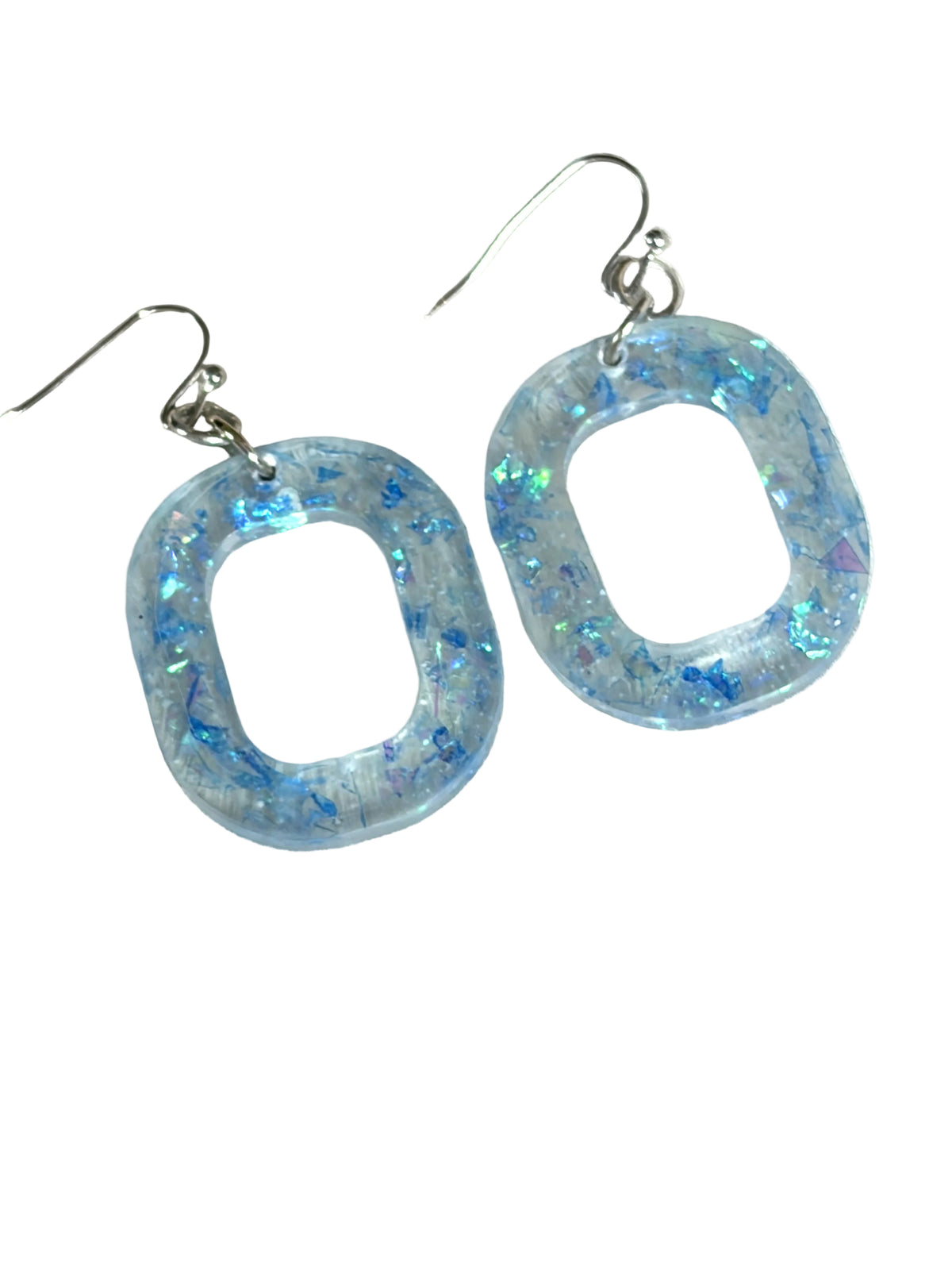 Blue Sparkle Resin Open Square Earrings