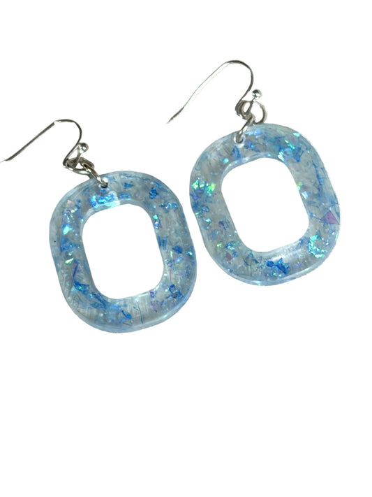 Blue Sparkle Resin Open Square Earrings