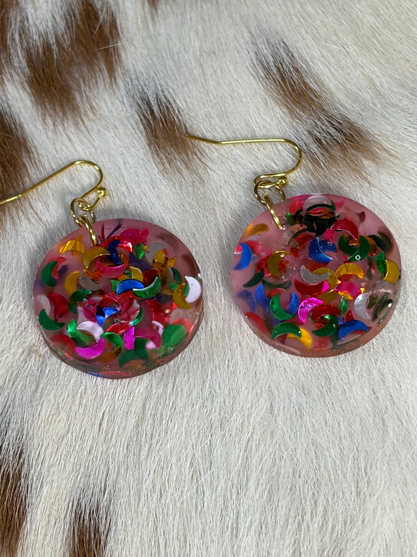 Resin Round Earrings Half Moon Design