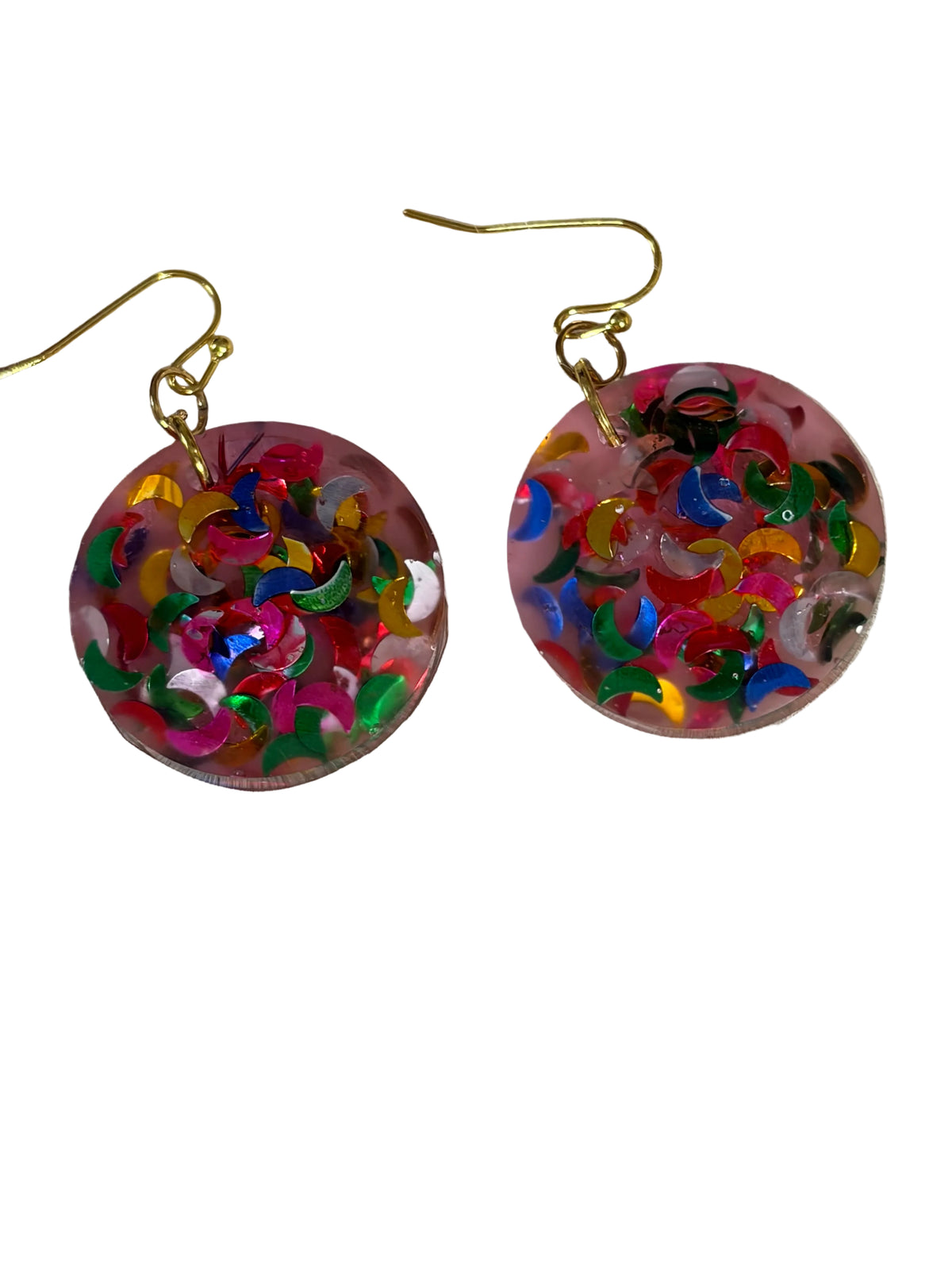 Resin Round Earrings Half Moon Design