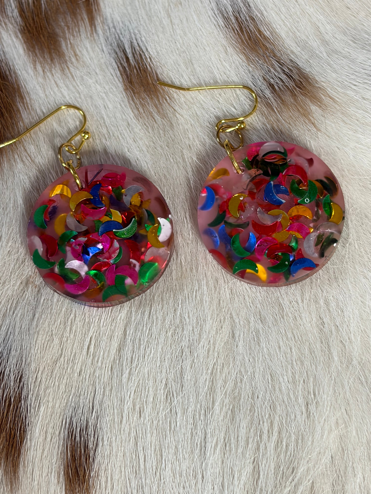 Resin Round Earrings Half Moon Design