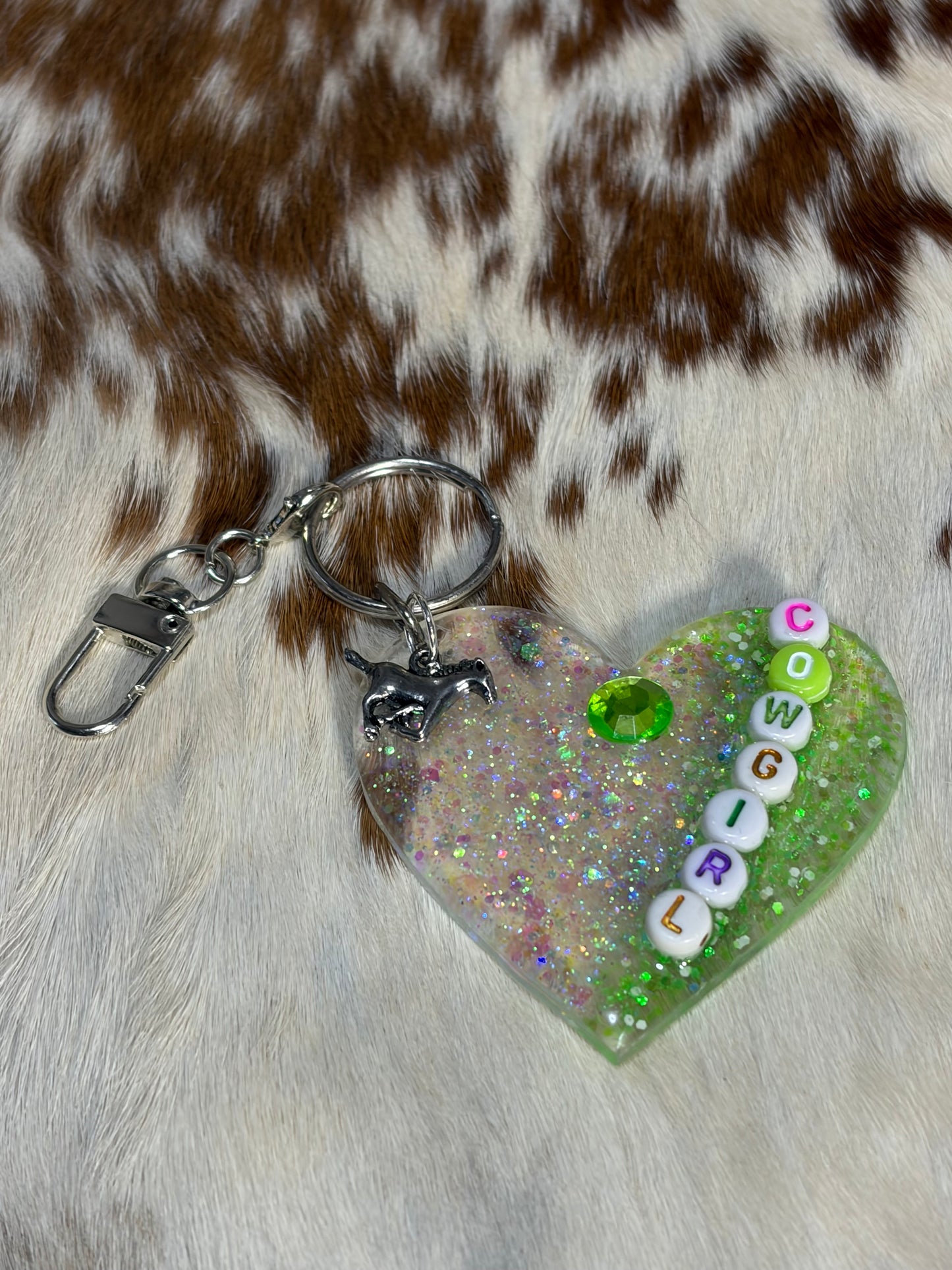 Heart Shape Resin Acrylic Bag Charm Keychain Cowgirl Western Glitter Purse Charm Backpack Charm