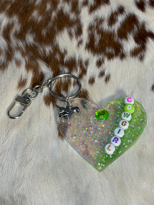 Heart Shape Resin Acrylic Bag Charm Keychain Cowgirl Western Glitter Purse Charm Backpack Charm