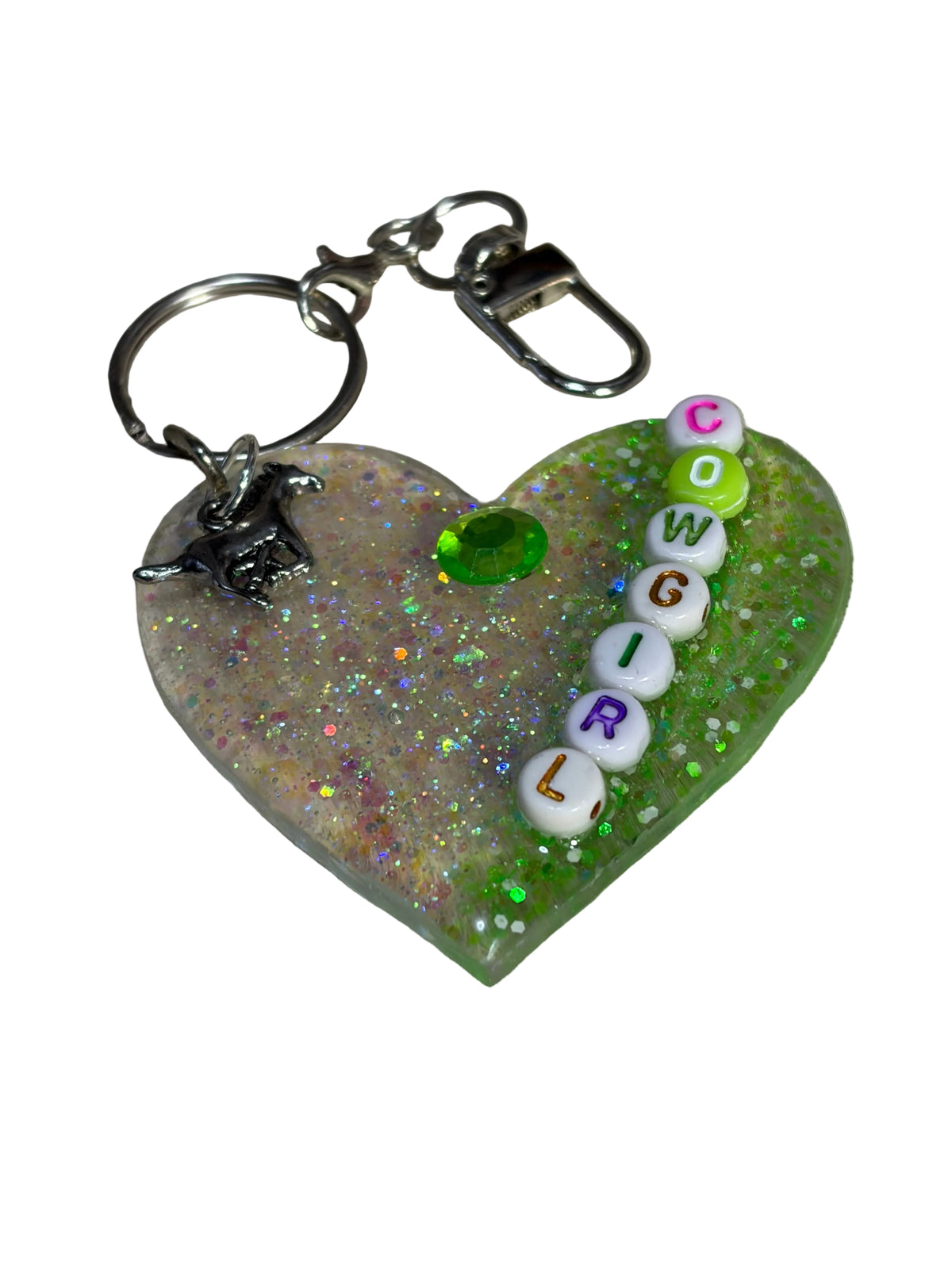 Heart Shape Resin Acrylic Bag Charm Keychain Cowgirl Western Glitter Purse Charm Backpack Charm