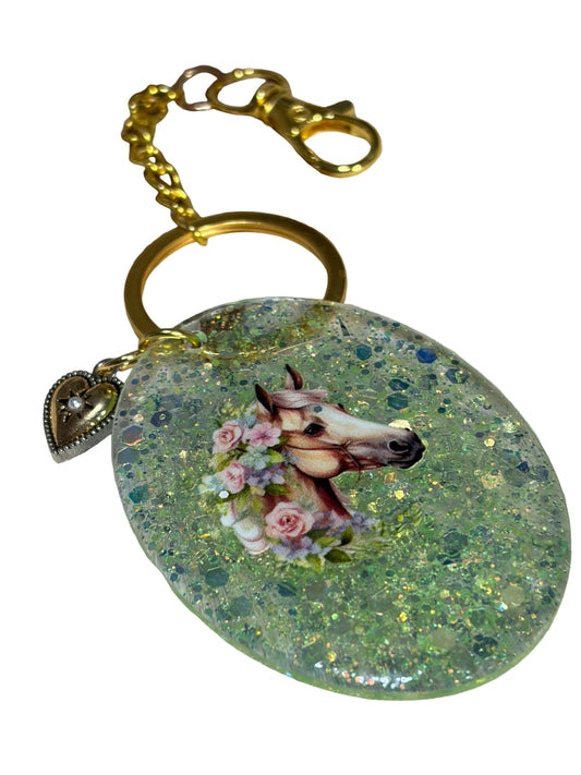 Oblong Resin Acrylic Horse Bag Charm Glitter Gold Silver Heart Charm Purse Bag Charm Backpack Bag Charm