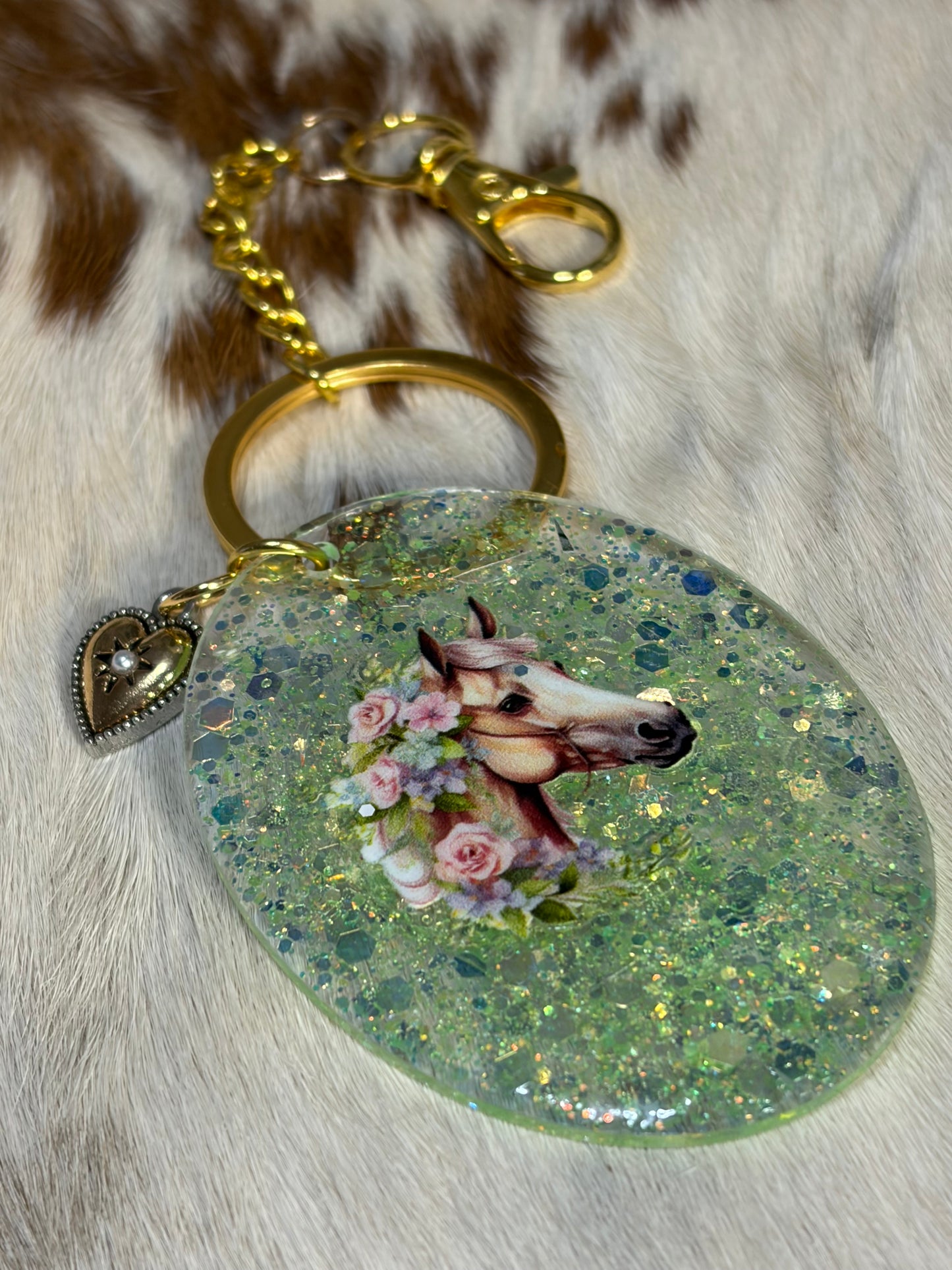 Oblong Resin Acrylic Horse Bag Charm Glitter Gold Silver Heart Charm Purse Bag Charm Backpack Bag Charm