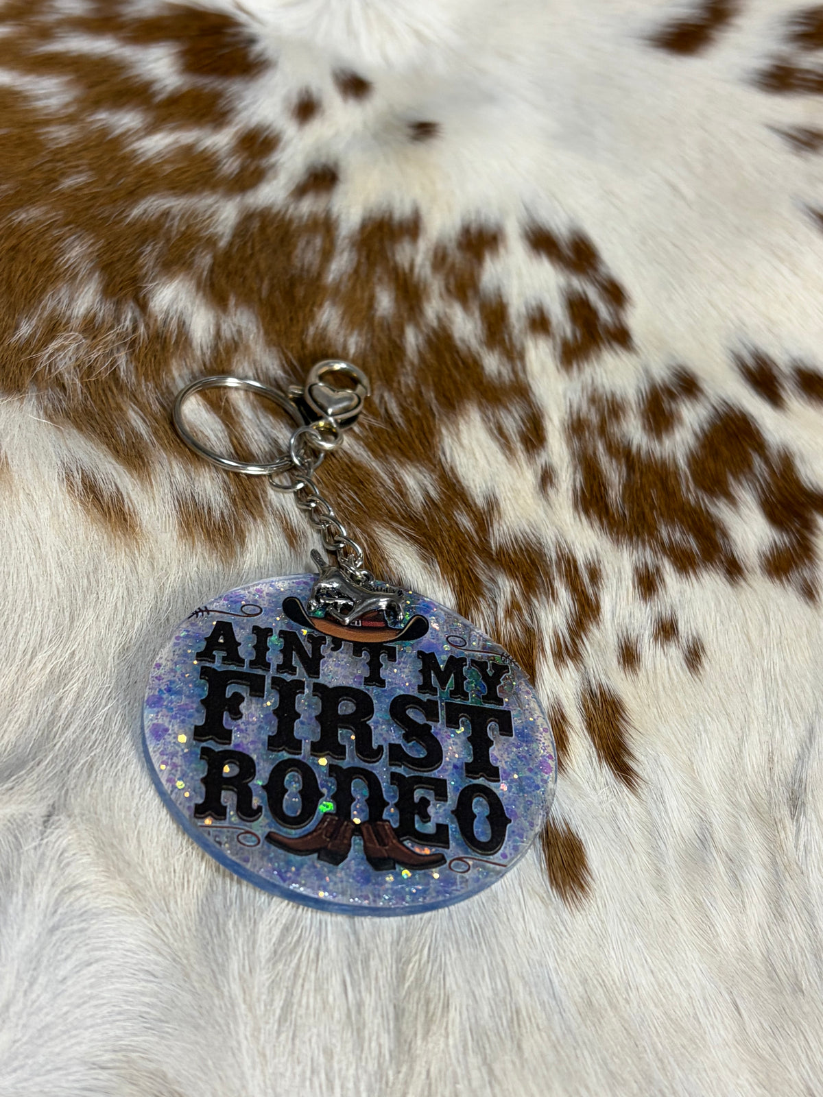 Round Resin acrylic Ain't My First Rodeo Glitter Bag Charm Keychain Purse Bag Charm Backpack Charm