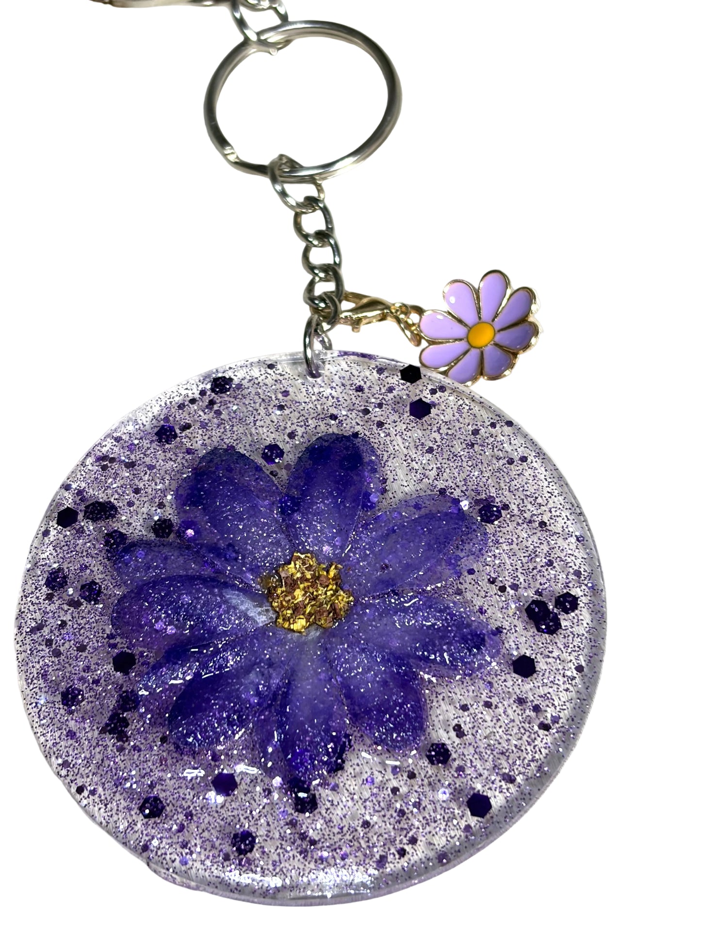 Round Resin Acrylic Purple Flower Glitter Flower Charm Bag Charm Purse Charm Backpack Charm